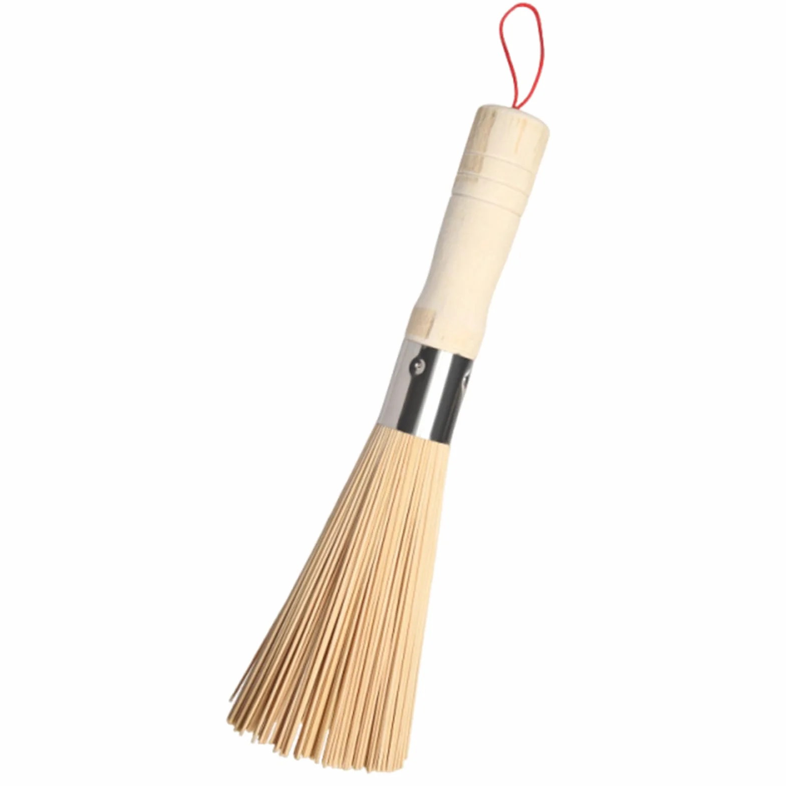 Wooden Kitchen Cleaning Brush for Wok, Non-Scratch Cast Iron Care Scrubber with Hangable Loop, 9.84 Inches