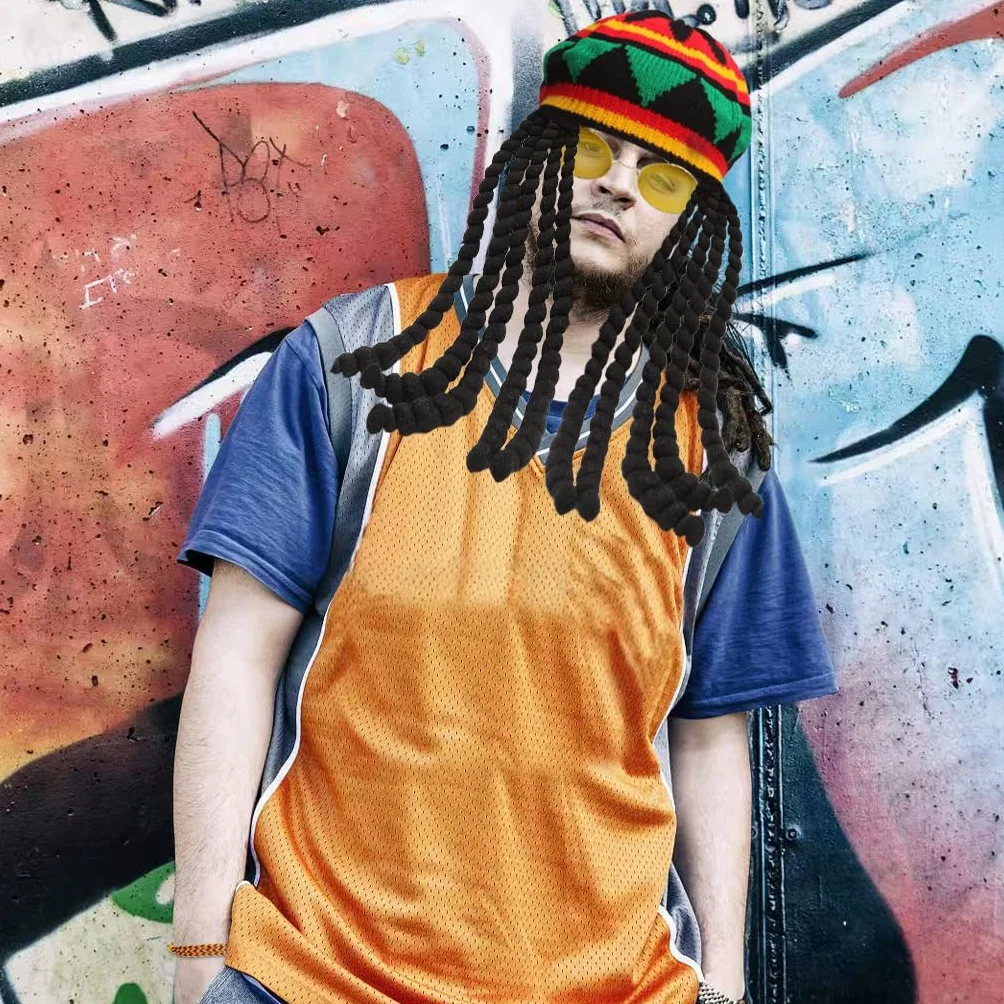 4 sztuki czapek Rasta Dreadlocks, peruka Rasta, styl jamajski, zabawne czapki z dredami, peruka, czapka z włosami, zabawny kostium, maskarada, akcesoria kostiumowe do cosplay