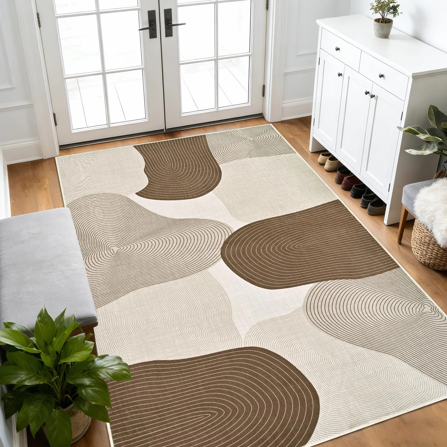 Alishomtll Dywan do salonu 80x150cm, do sypialni, nadający się do prania, mata antypoślizgowa, miękki dywan z krótkim włosiem, nowoczesne linie geometryczne, łatwy w pielęgnacji, trwały, duży