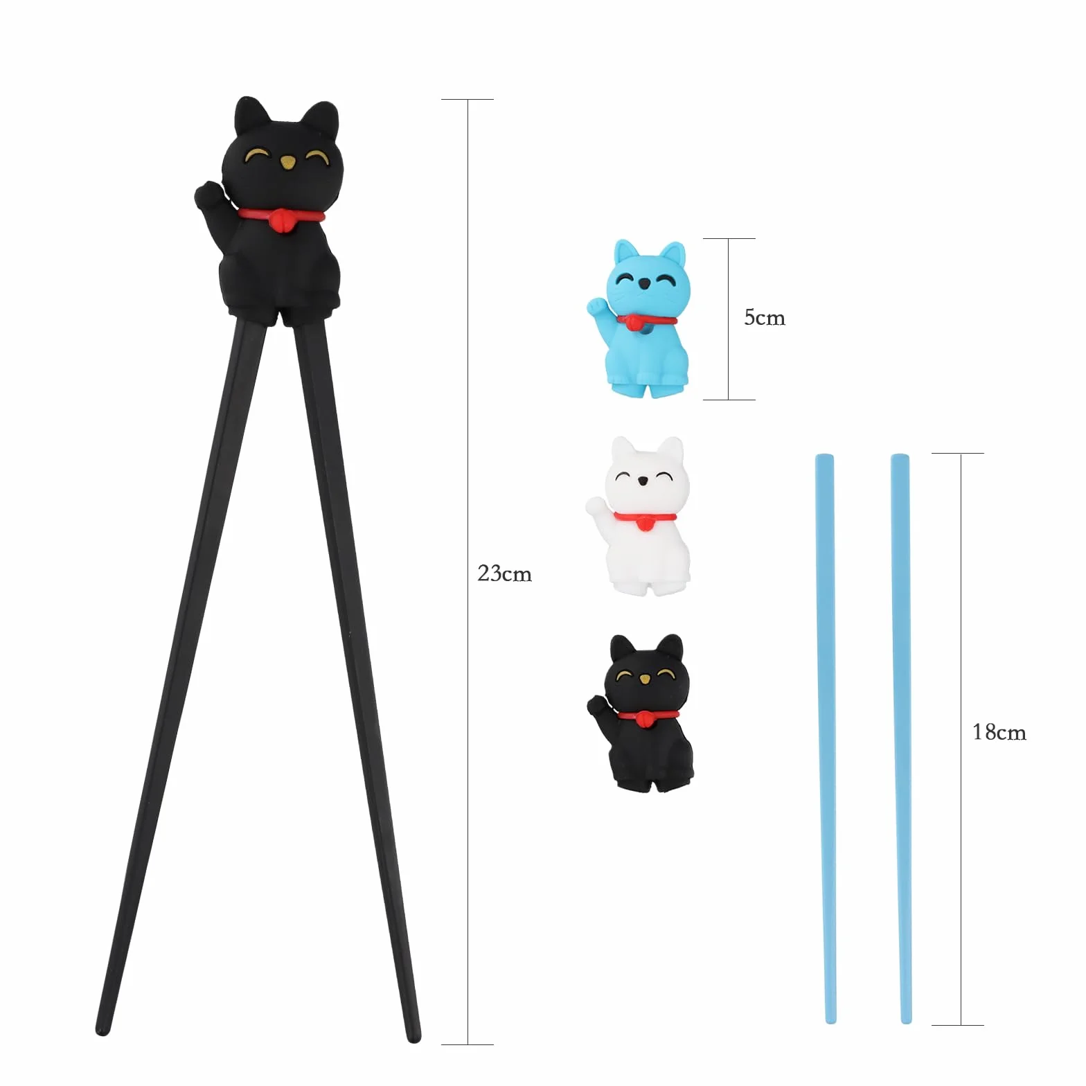 Volumoon Lucky Cat pałeczki do jedzenia – wielokrotnego użytku, antypoślizgowe pałeczki dla dzieci, do treningu i ramenu, azjatyckie naczynia (białe)
