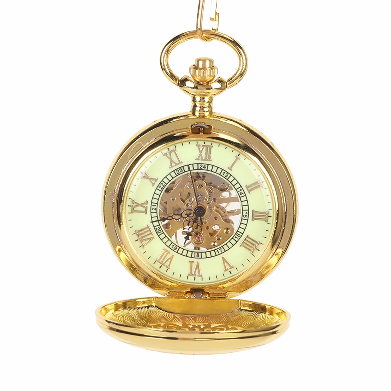 Mechanical Pocket Watch Hand Wind Pocket Zegarek Luminous Skeleton Zegarek z łańcuchem dla Mężczyzn Women Vintage Style
