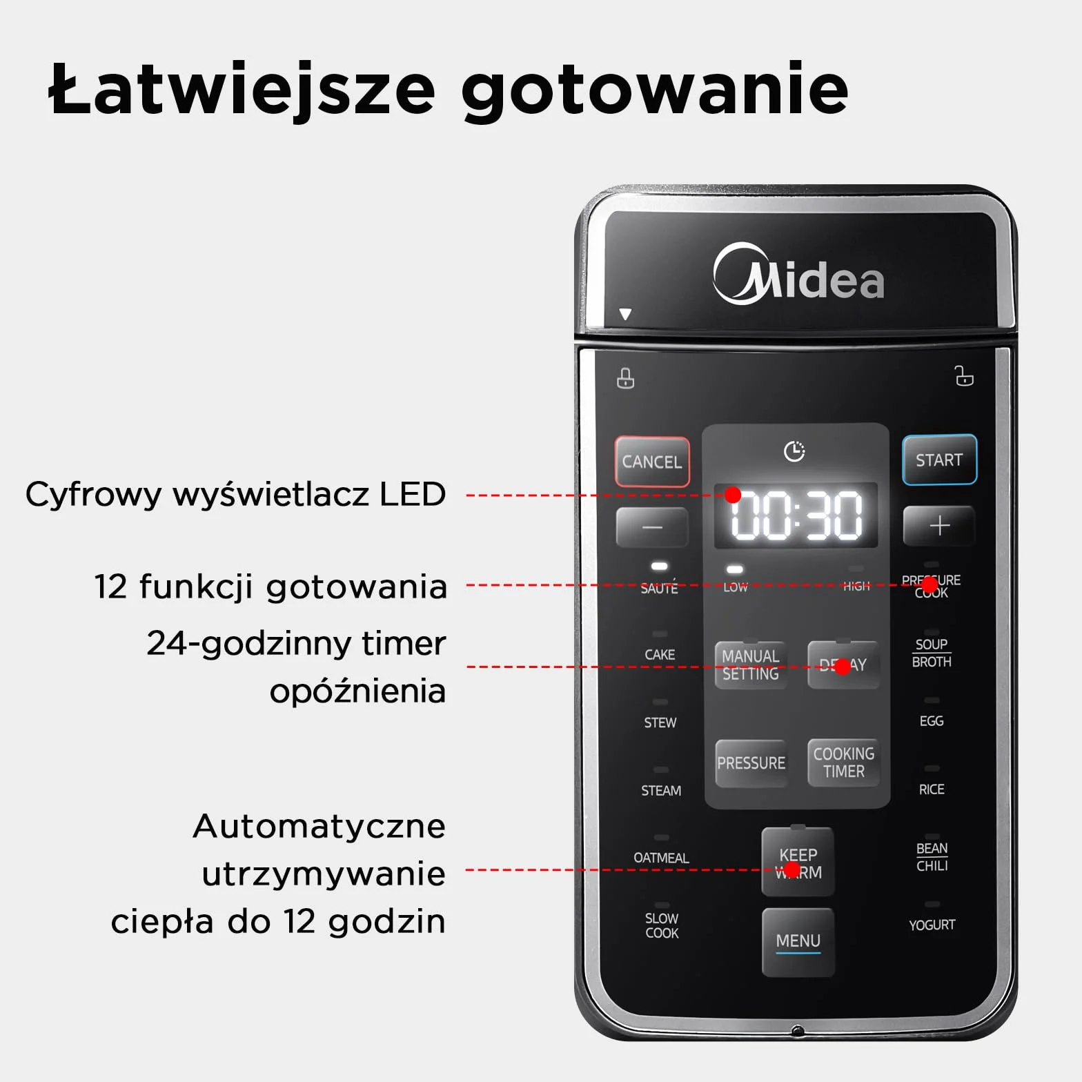 Midea Szybkowar Elektryczny 9w1 12 Ustawień Stal Nierdzewna 8 Litrów