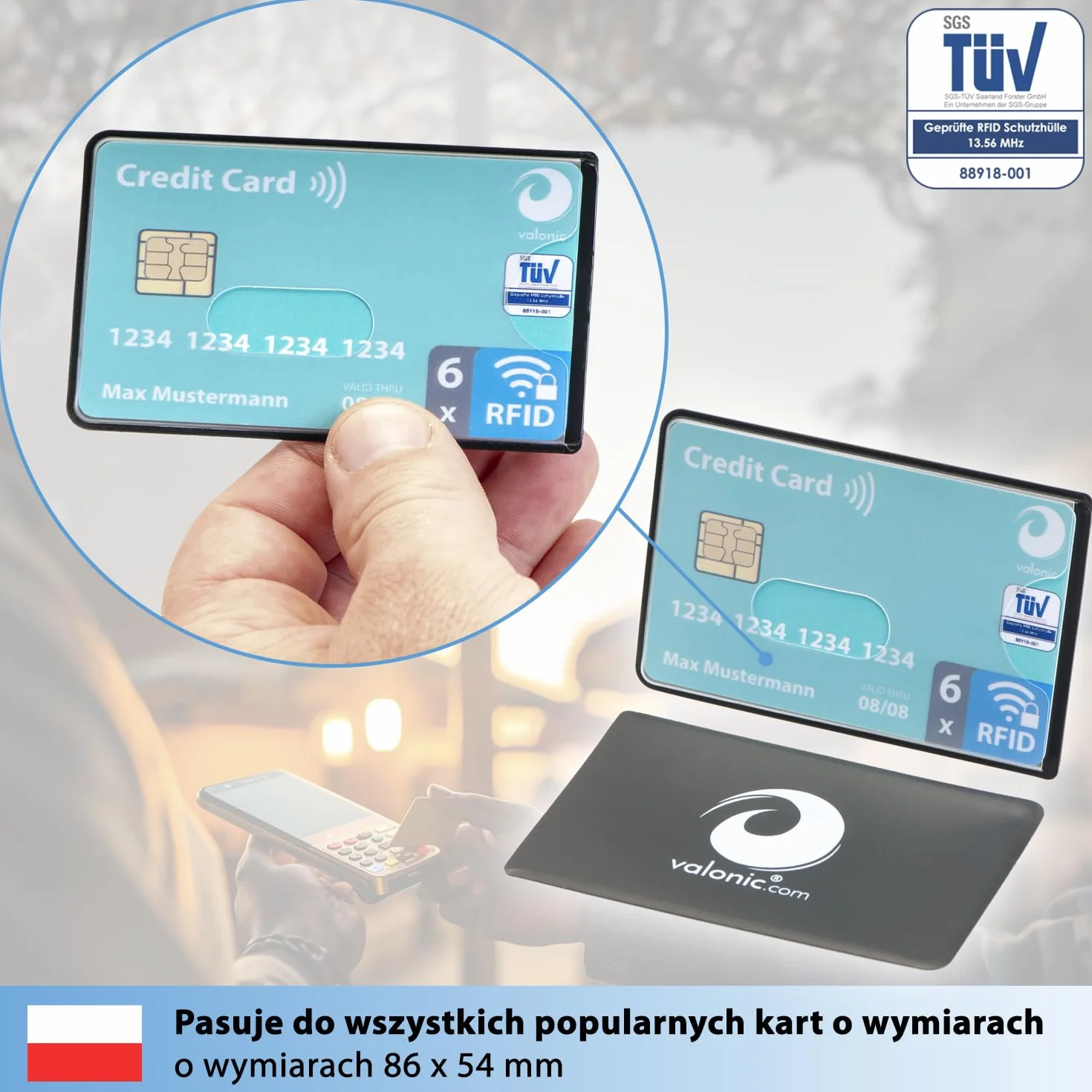 valonic RFID Blocker osłona ochronna - 6 sztuk - przetestowane przez TÜV - tworzywo sztuczne - przezroczyste - osłony ochronne NFC - osłona do kart kredytowych i kart EC