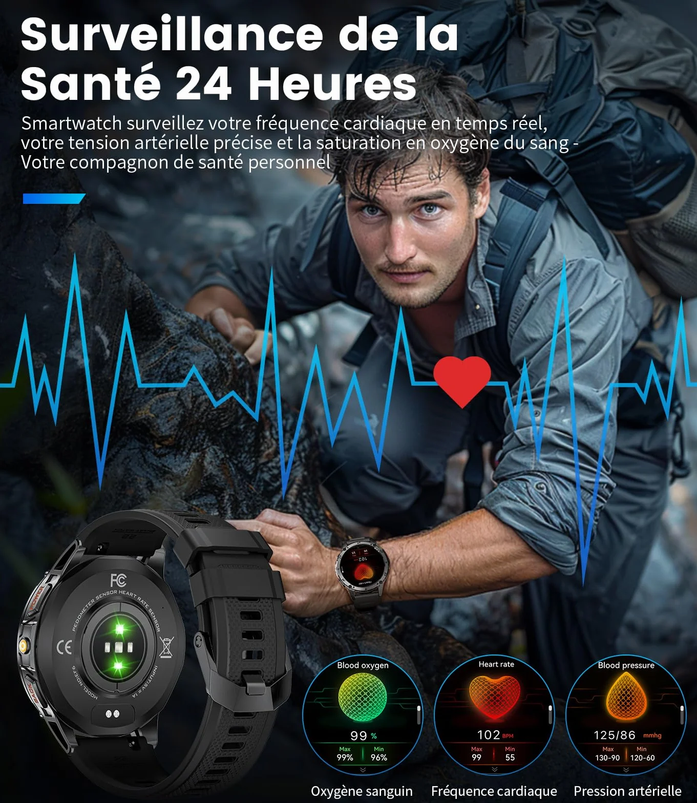 LIGE Smartwatch męski 1,43" AMOLED ekran dotykowy / akumulator 530 mAh zegarek sportowy męski z latarką/110+ trybów sportowych, wodoszczelność IP68, zegarek fitness z pulsometrem 24/7, monitor snu dla