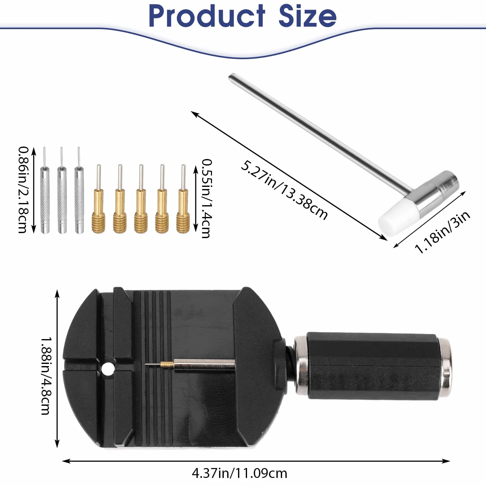 Zestaw narzędzi do naprawy zegarka Styquenzer, 11 szt., z regulatorem, szpilkami, młotem, teleskopem i ściereczką do czyszczenia, czarny, metalowy, unisex