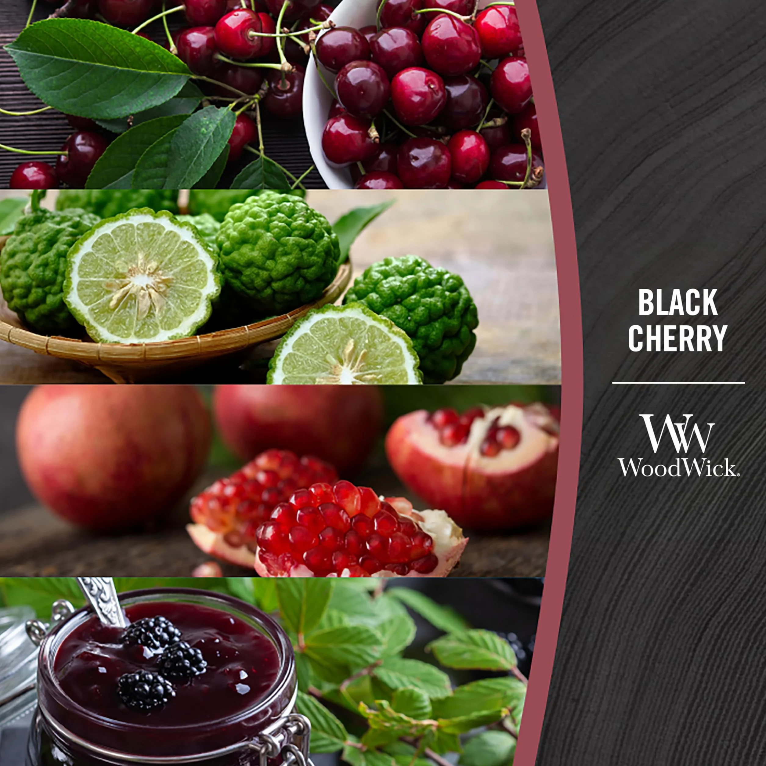 Woodwick Black Cherry Świeca Zapachowa, Bordowy, M