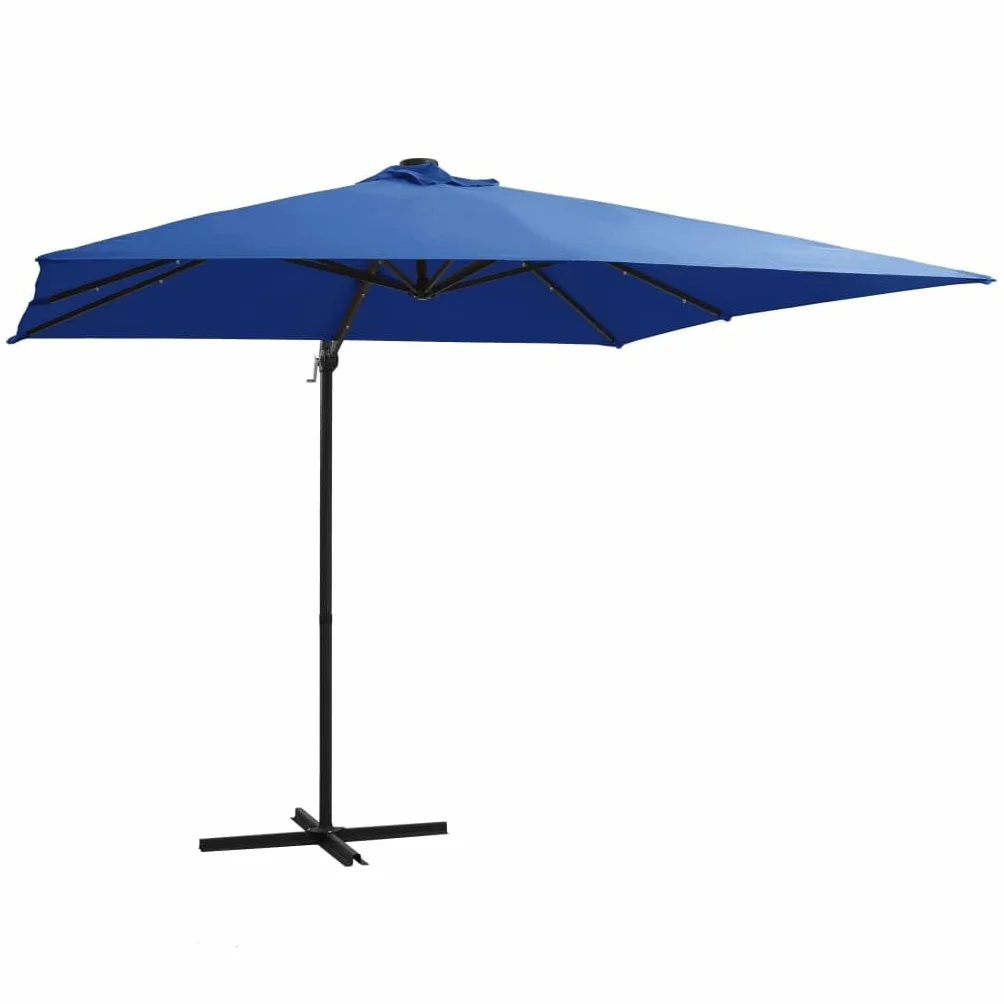 vidaXL Parasol wiszący z LED i stalowym słupkiem 250x250 cm, niebieski