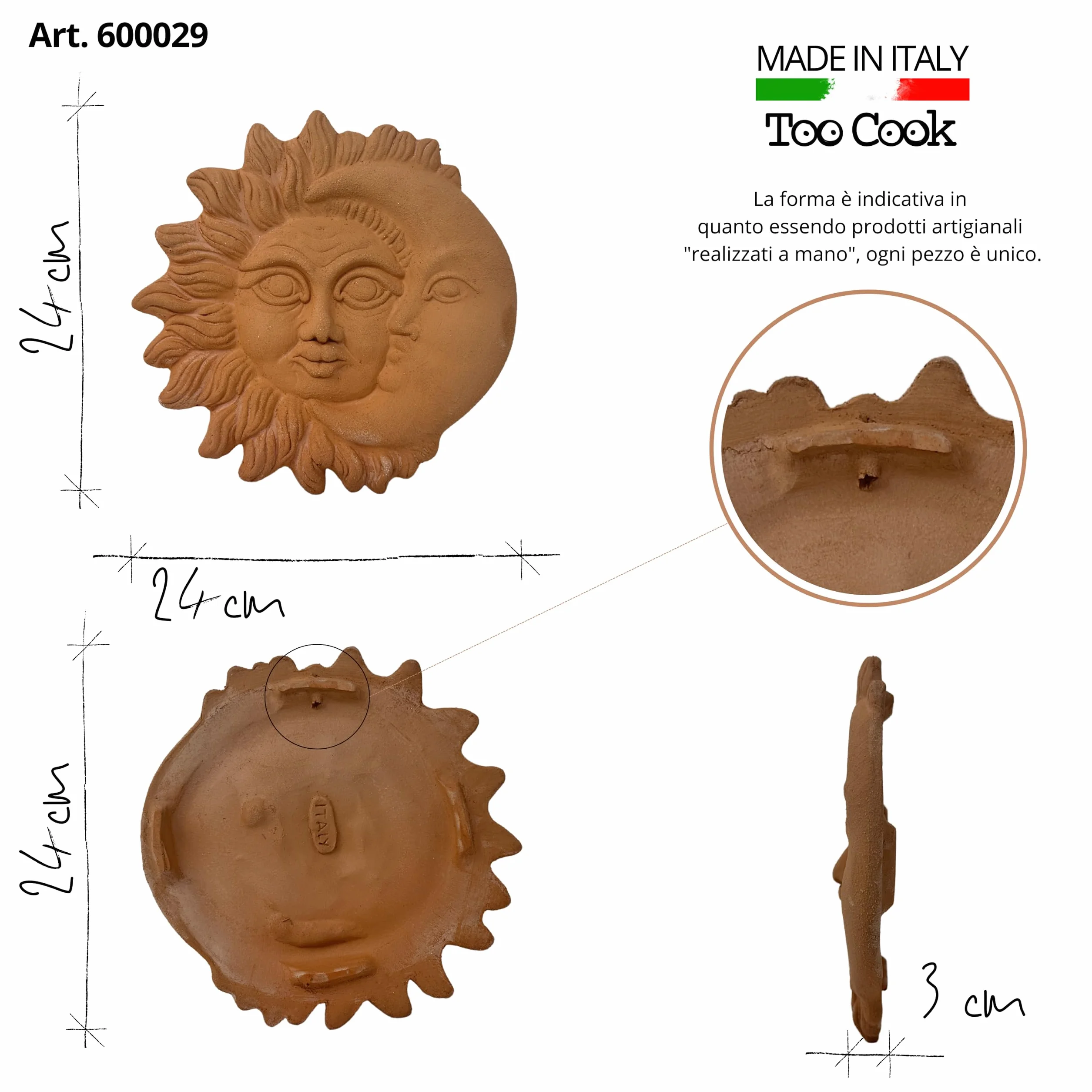 Ceramiczne słońce 24 cm dekoracja domu terakota ręcznie robione Włochy