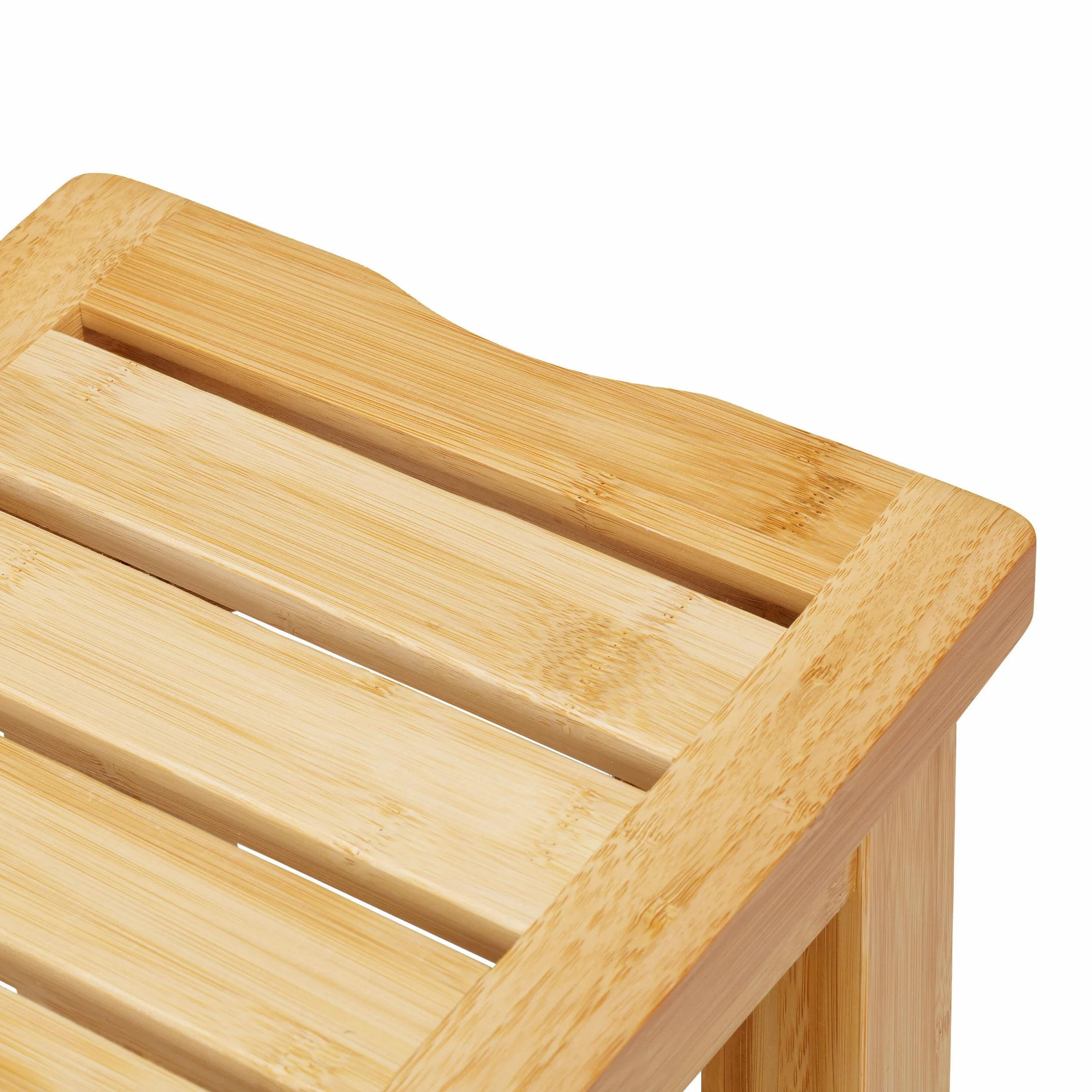 Relaxdays Taboret łazienkowy bambusowy, wys. x szer. x gł.: 45,5 x 48 x 25 cm, nośność: 150 kg, nóżki antypoślizgowe, taboret do siedzenia z półką, naturalny