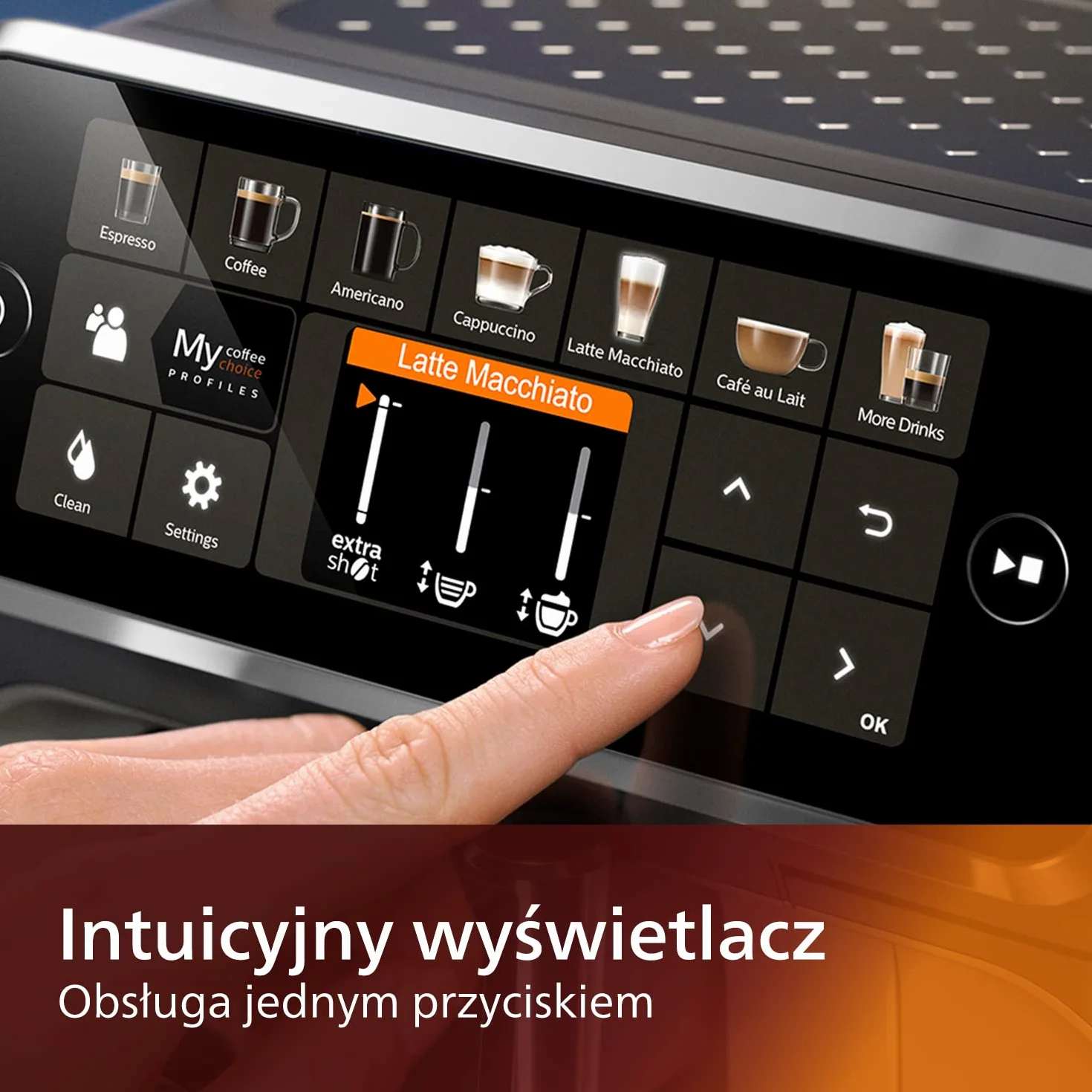 Philips 5400 Series W pełni automatyczny Ekspres do Kawy – Spieniacz LatteGo, 12 Rodzajów Napojów, Intuicyjny Wyświetlacz, 4 Profile Użytkownika, Filtr AquaClean w zestawie, Kolor Chrom (EP5447/90)