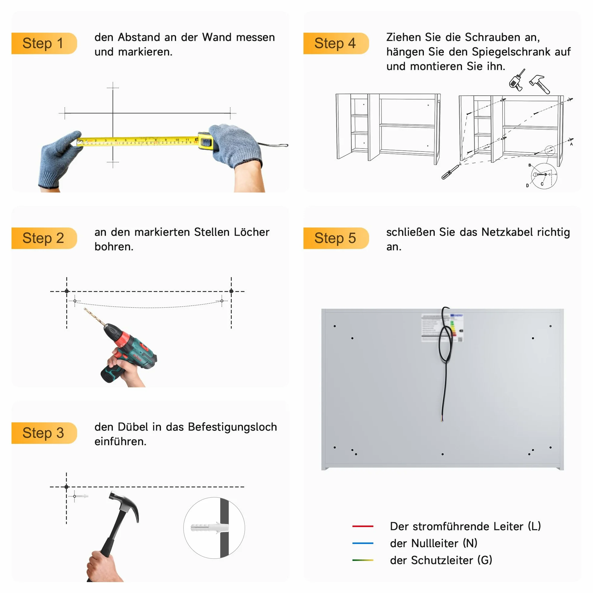 SONNI 3-drzwiowa szafka łazienkowa z lustrem 90 cm szara LED oświetlenie zapobiegająca zaparowaniu gniazdko 3 kolory światła ściemnianie