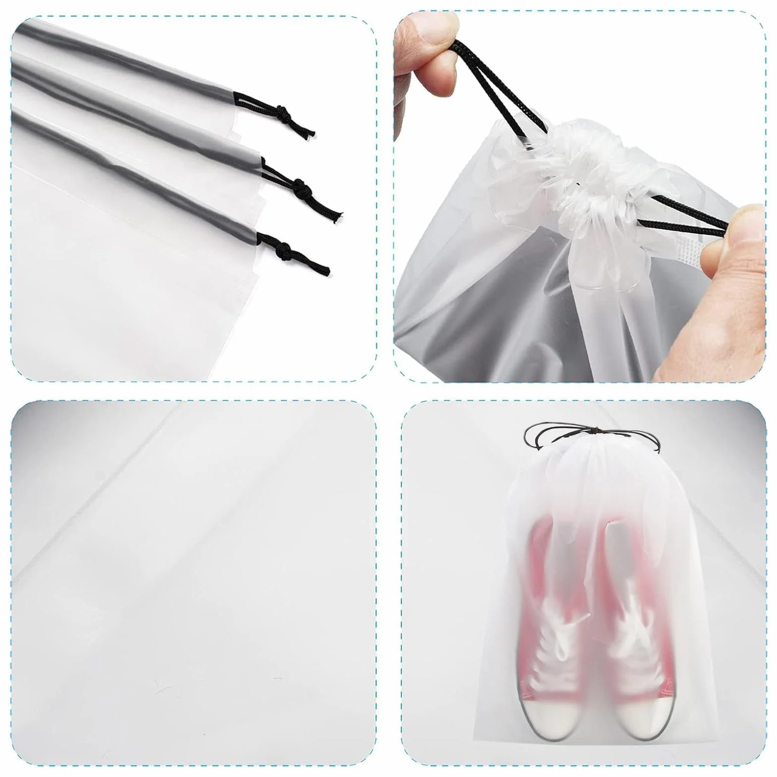 Shoe Bag 6-Piece Transparent Drawstring Backpack Large Clear Travel Organizer Pouches for Shoes Portable Storage Suitcase Train Travel Durable Lightweight