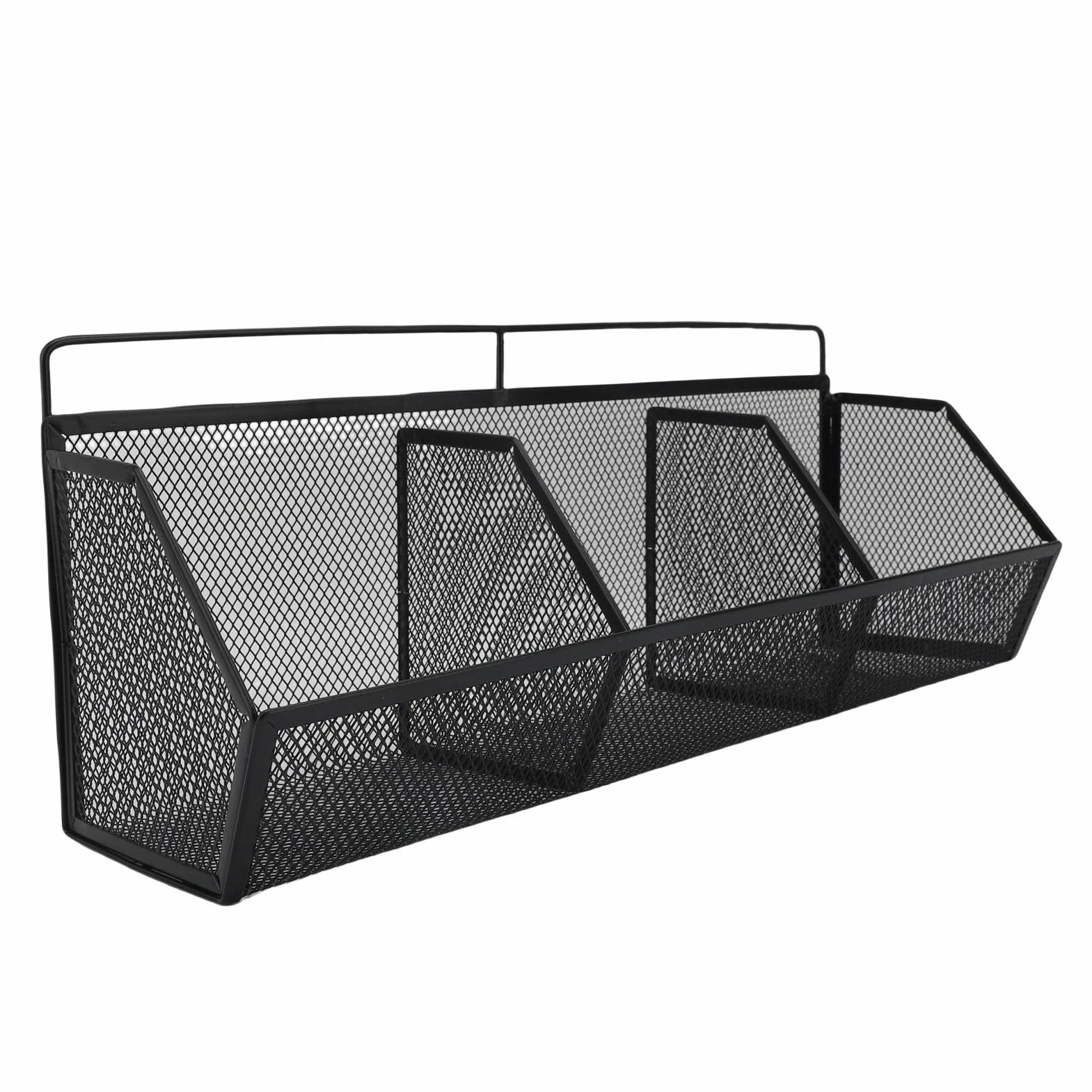 Fockety Kosz ścienny z haczykami samoprzylepnymi, 3 kratki, metalowy druciany organizer kuchenny (BLACK)