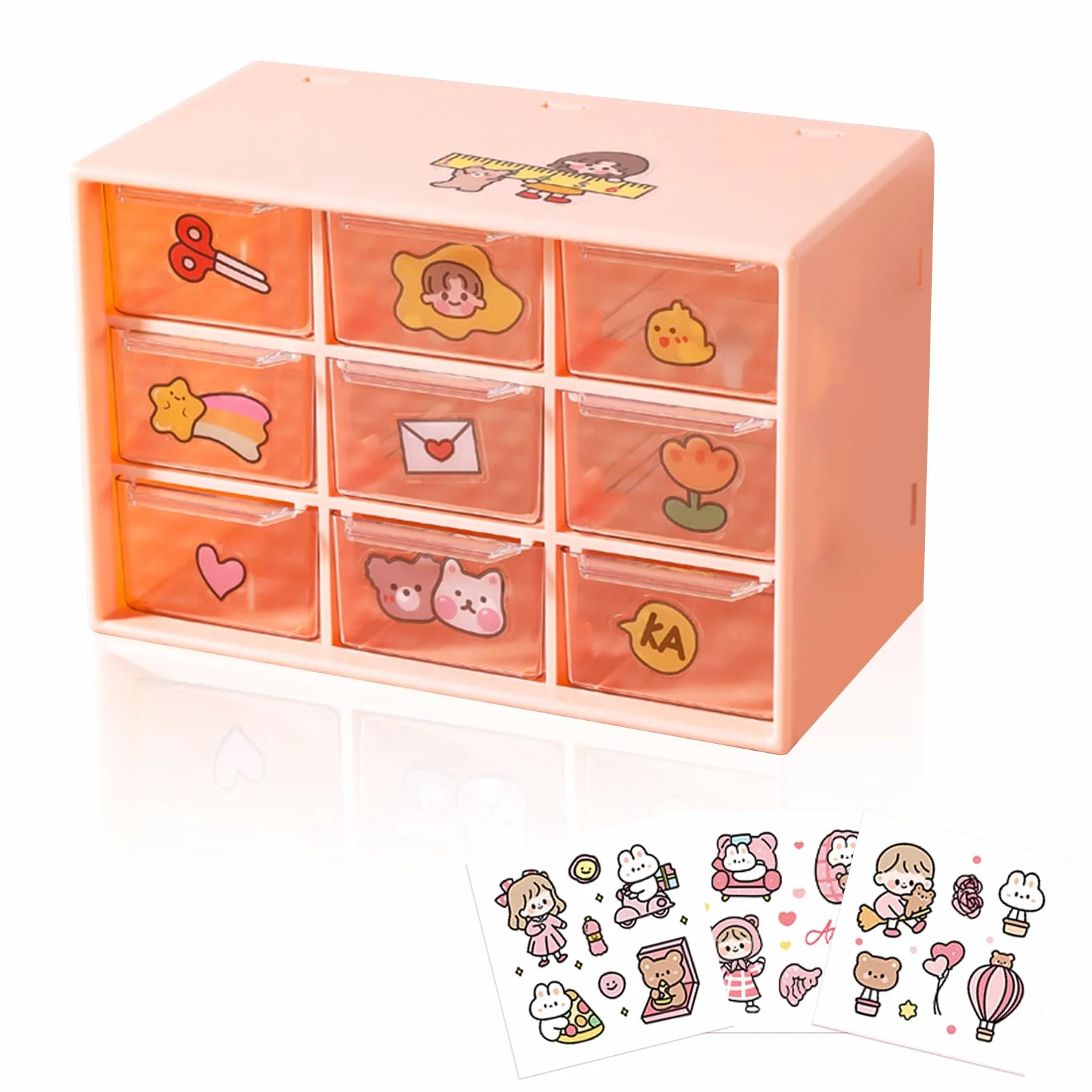 Przezroczysty organizer 9 szuflad plastikowe do przechowywania z naklejkami