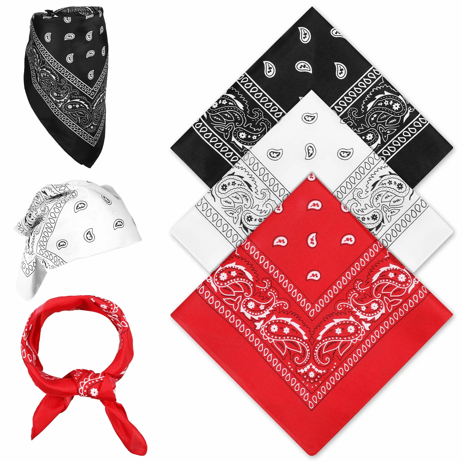 simarro 3 sztuki bandana chusta na głowę dla kobiet i mężczyzn, 55 x 55 cm, wzór paisley, chusta na szyję, pirata, kowbojski, chusta czworokątna, do nakrycia głowy, do włosów, szalika, nadgarstka