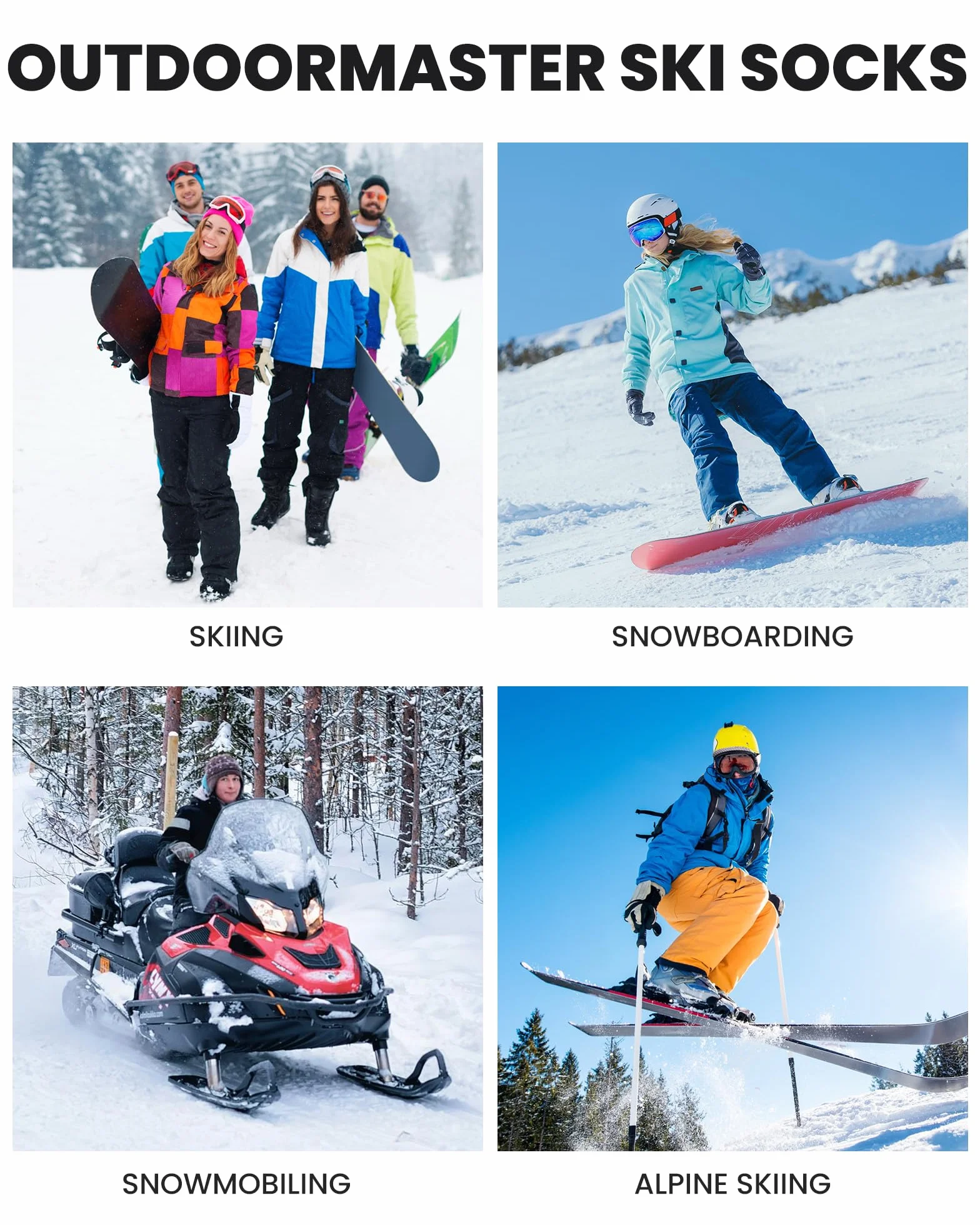 OutdoorMaster Skarpety narciarskie, 2 pary par skarpet termicznych do narciarstwa i snowboardu dla kobiet z wzorem nad łydkę z antypoślizgowym mankietem, wzory górskie