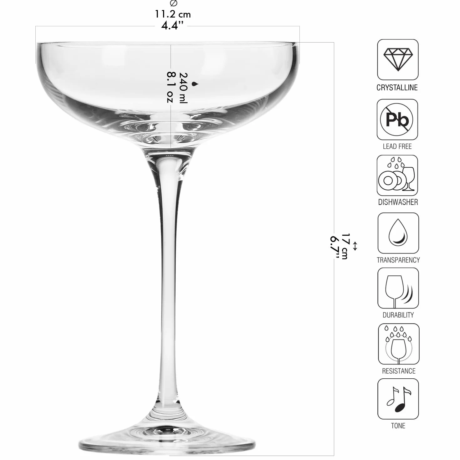 Krosno Czarki i kieliszki do szampana Komplet 6 sztuk 240 ml Harmony Bezołowiowe szkło kryształowe