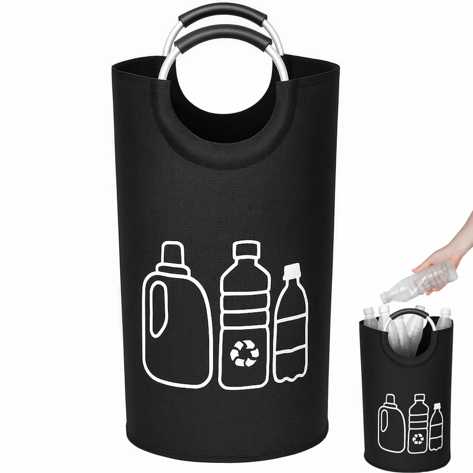 Składany Pojemnik na Puste Butelki 82L z Aluminiowymi Uchwytami Softgrip Czarny