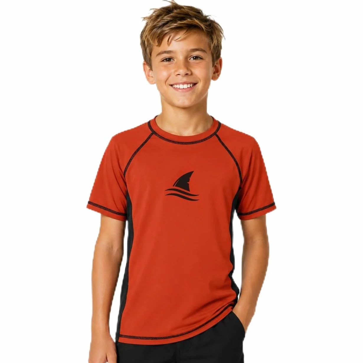 Rashguard chłopięca koszulka do pływania z krótkim rękawem UV koszulka kąpielowa okrągły kołnierz, moda kąpielowa, suszenie 104-164