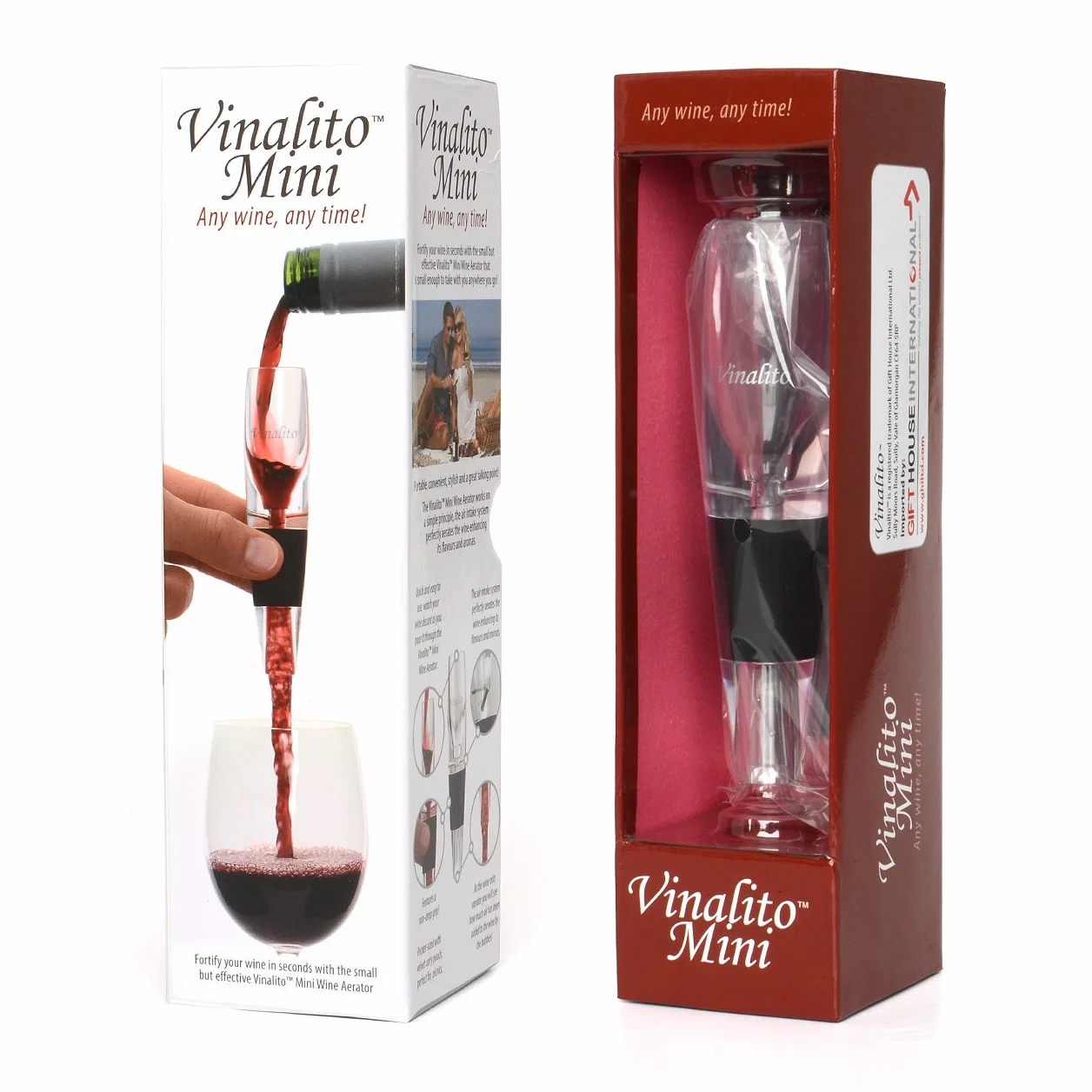 Vinalito mini podróżny aerator do wina i karafka z aksamitnym etui podróżnym, przezroczysty