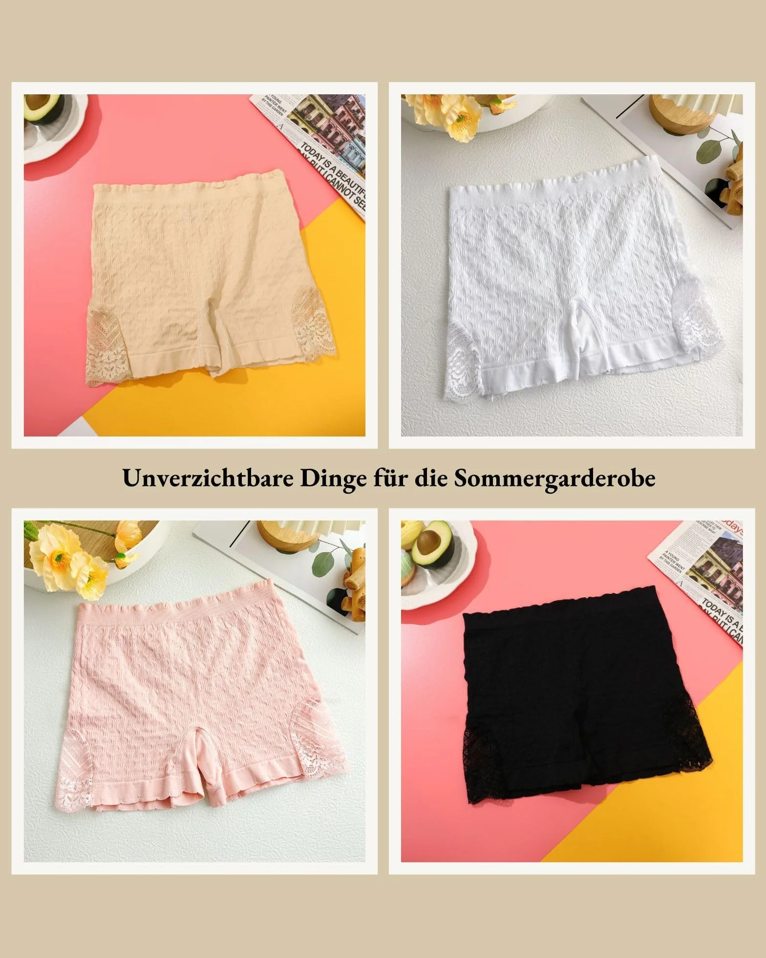 FINETOO 4-pak damskich bokserek rowerowych, slipy, bielizna push-up, miękkie majtki, seksowne majtki, oddychające, hipsterskie, damskie, wielopak, S-XL