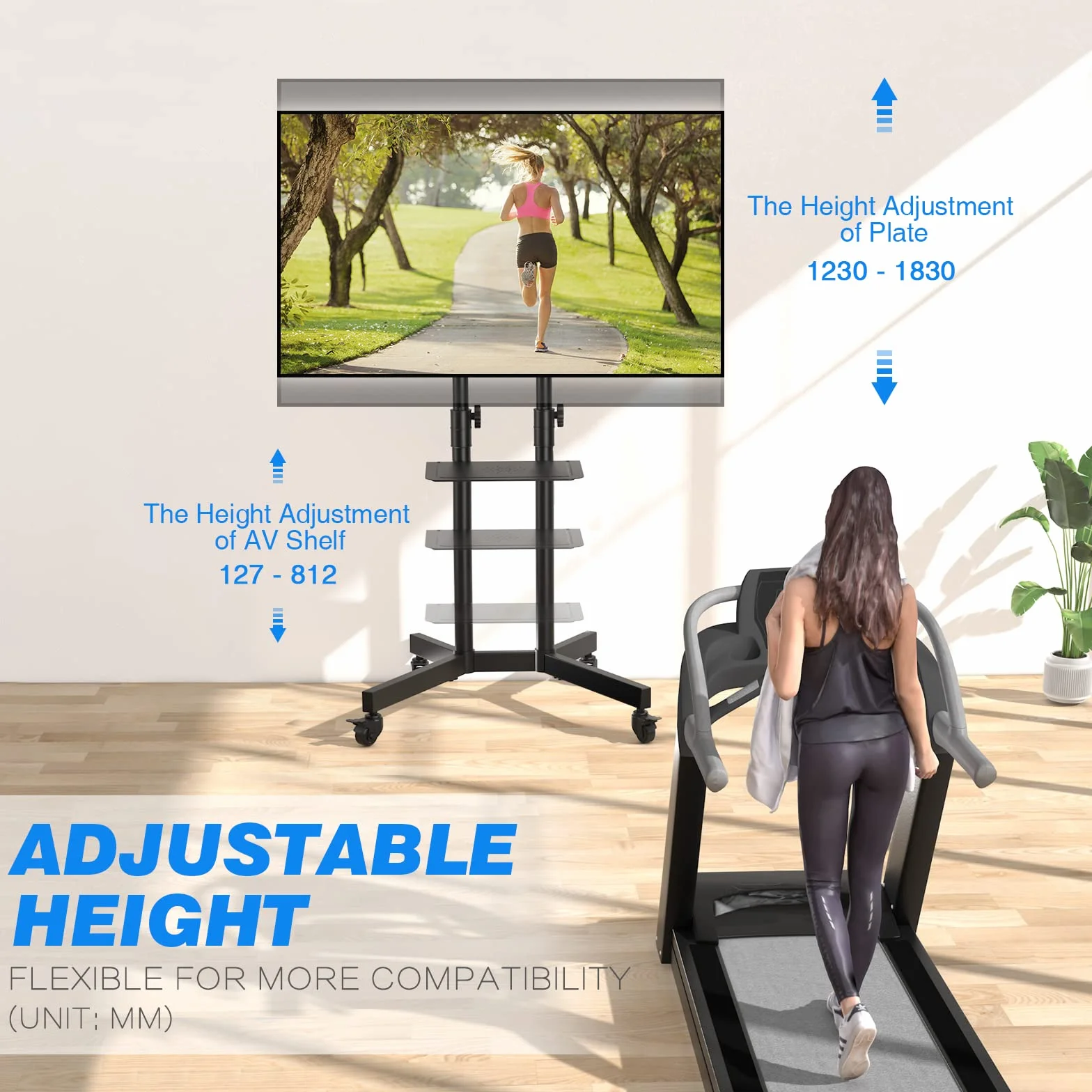 RFIVER Mobile TV Stand na kółkach do 32-75 cali, VESA 600x400mm, MAX 50kg, regulowana wysokość