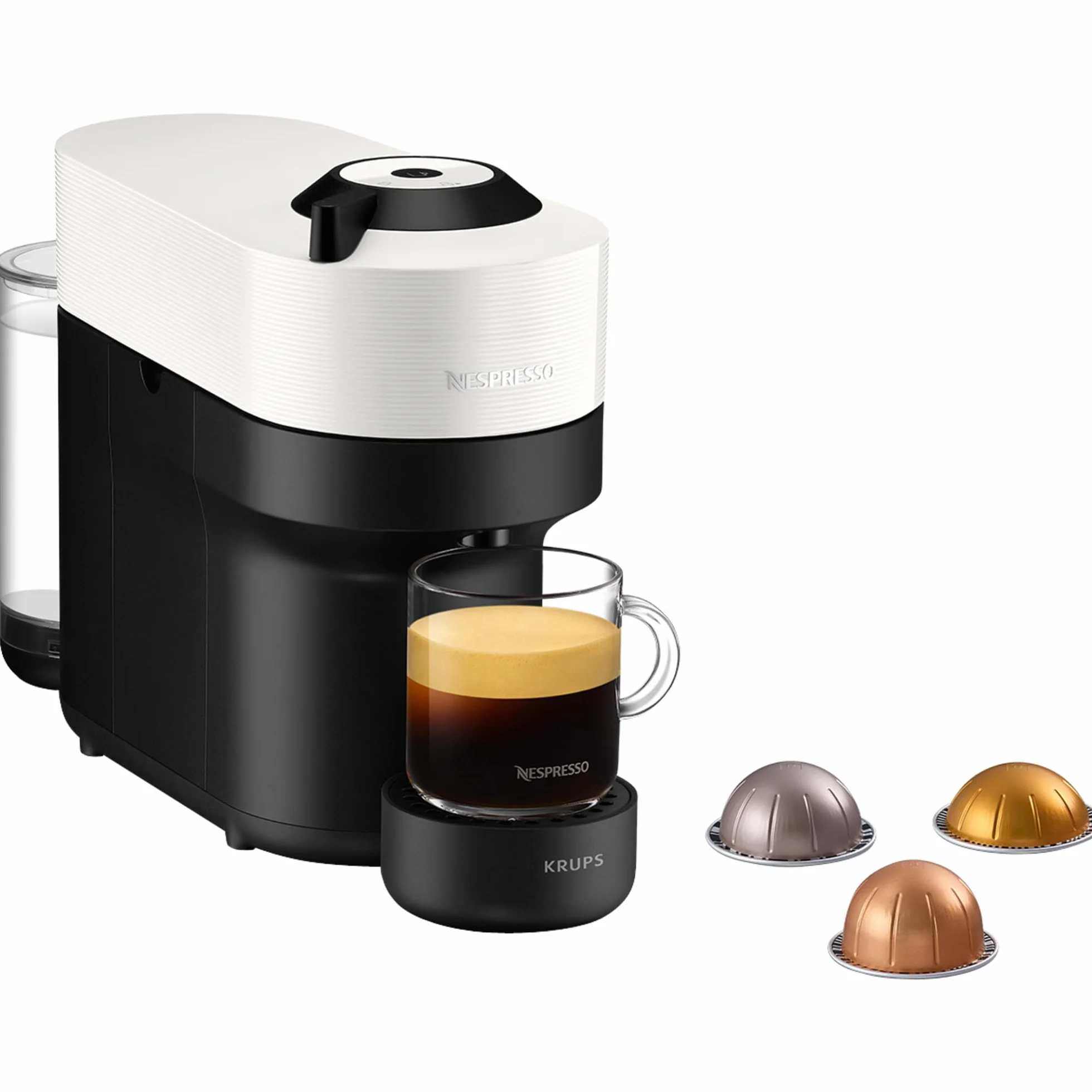 Krups Nespresso VERTUO Pop XN9201 ekspres do kawy na kapsułki, ekspres do kawy Krups, 4 filiżanki, technologia Centrifusion, 35% plastik pochodzący z recyklingu, Coconut White, biały
