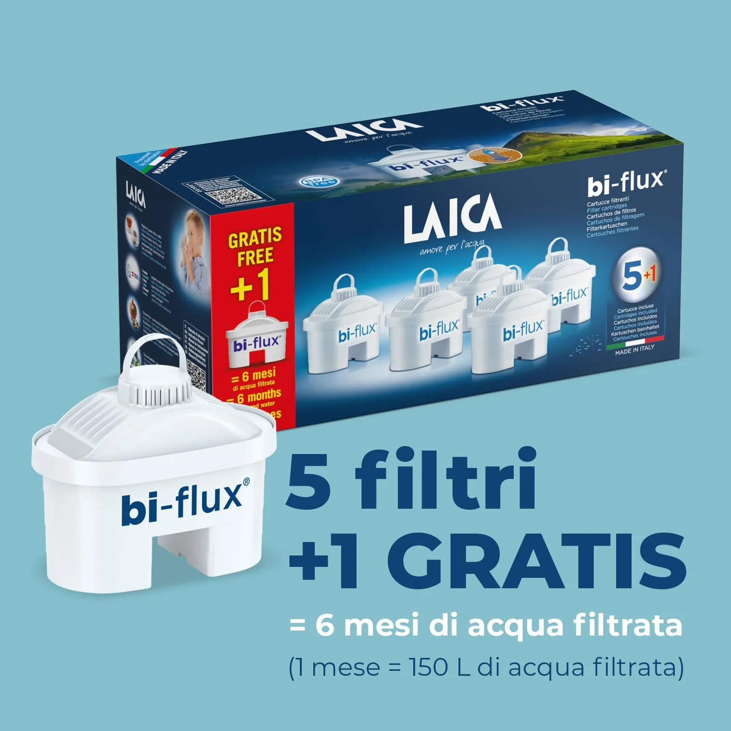Laica Bi-Flux Wkłady Filtrujące, 6 Sztuk, Tworzywo Sztuczne, Biały
