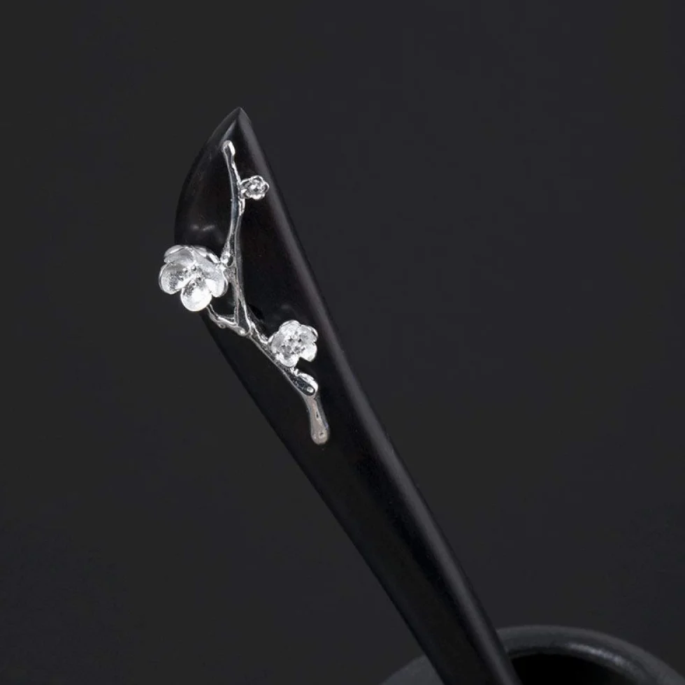 Hair stick,chinese hair pin,hair chopsticks,Hair Chopsticks,S925 Silver Hair Sticks for Buns,Plum Bossom Hair Chopsticks Elegant Hair Pins Stick Chinese Classical Wooden Chopsticks