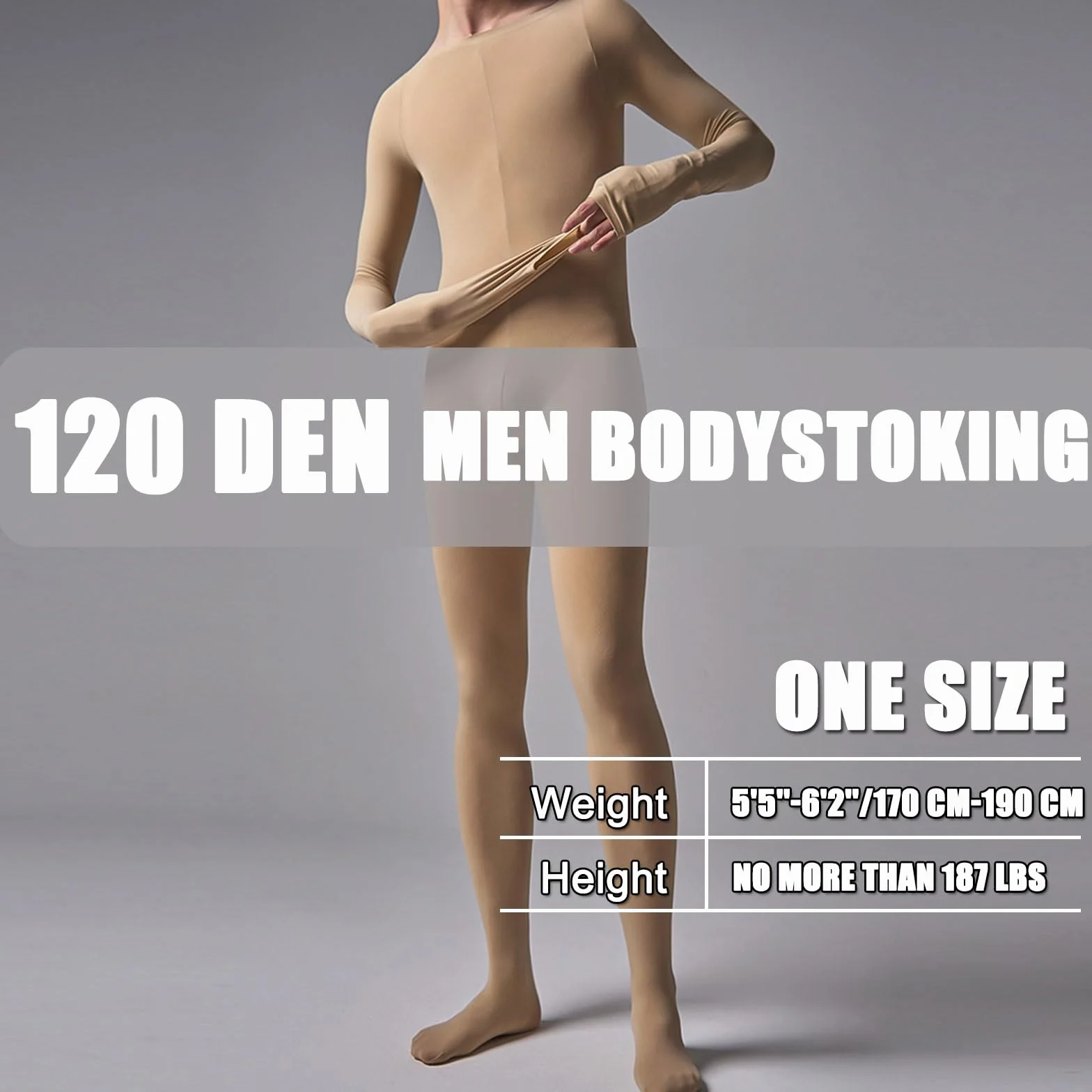 HTRUIYATY Męskie bodystocking matowe, długie, seksowne body, na plecach, męskie rajstopy, kostium 120 DEN