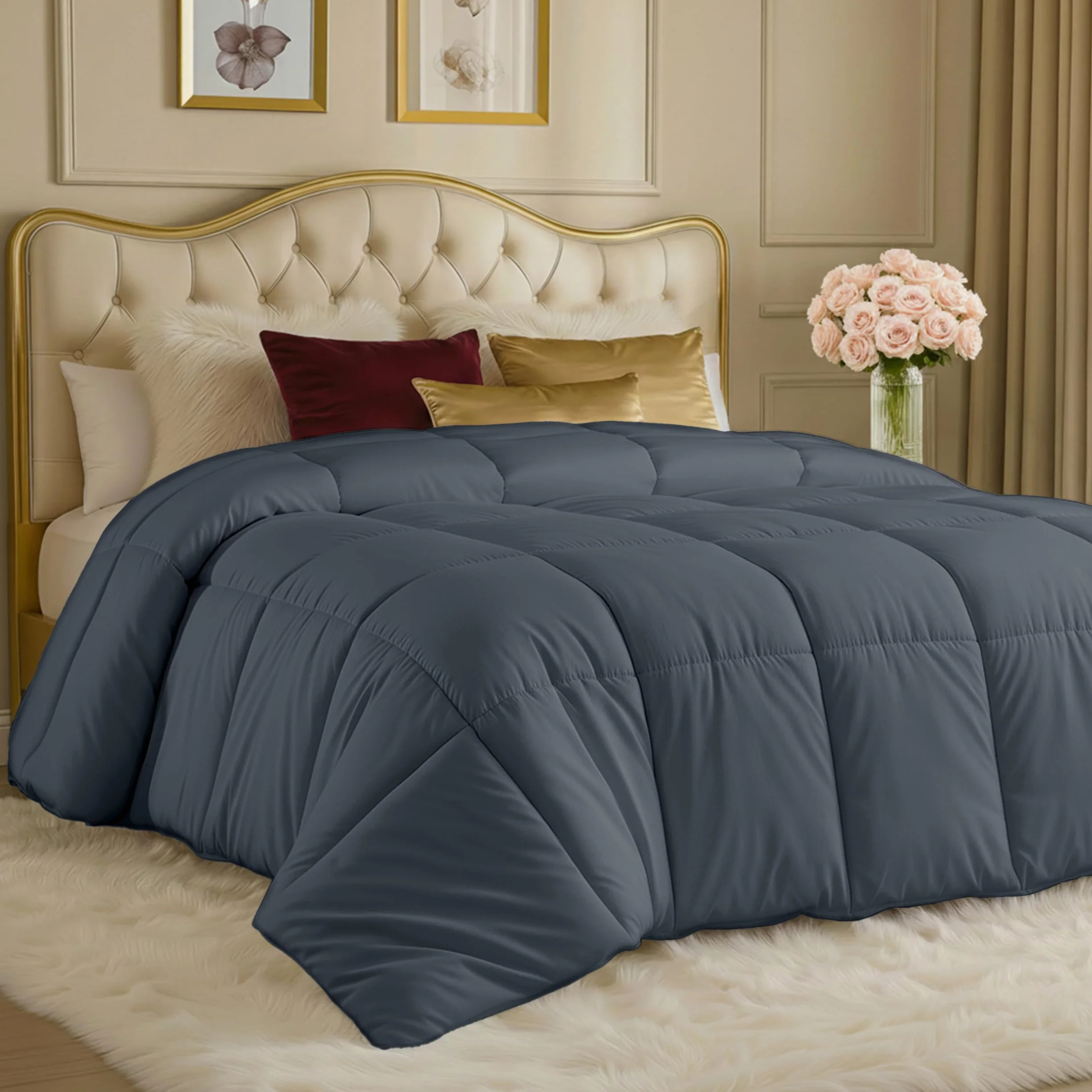 Utopia Bedding Queen Size Comforter Down Alternative Box Stitched Duvet Insert Machine Washable Grey