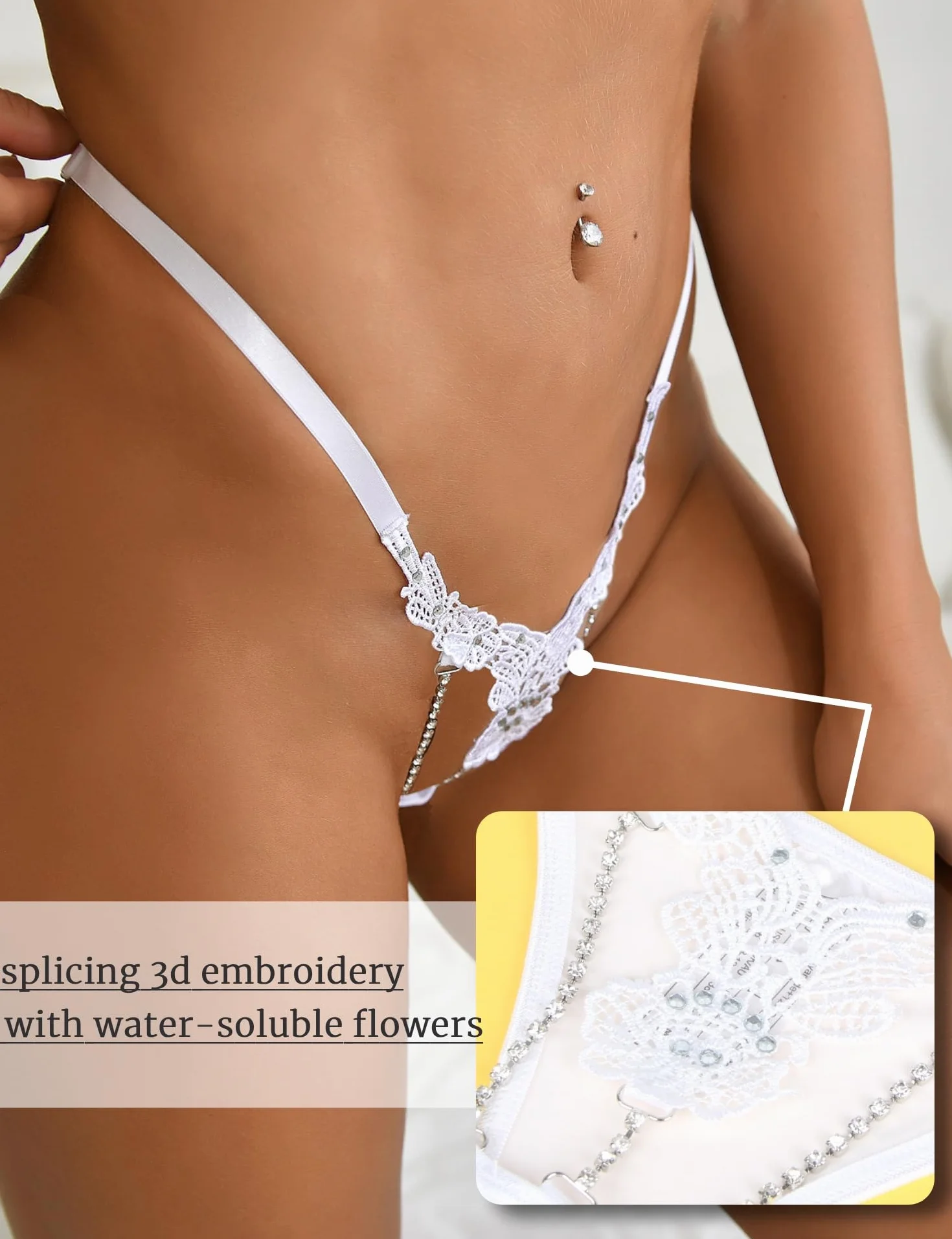 comeondear Seksowne stringi G dla kobiet ze strasem, delikatny haft, bielizna erotyczna, duże rozmiary, brazylijskie majtki, bielizna erotyczna, zakrzywione mikrobikini, regulowane mini stringi z tyłu