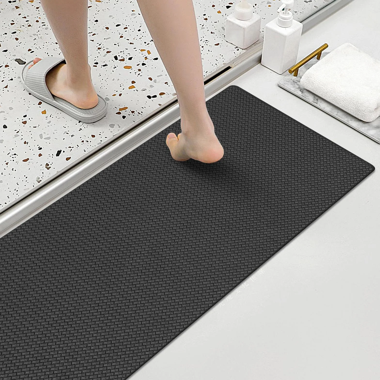 Waterproof Kitchen Mat for Floor, Anti-Fatigue Cushion Rug, 44x120x0.8cm Black