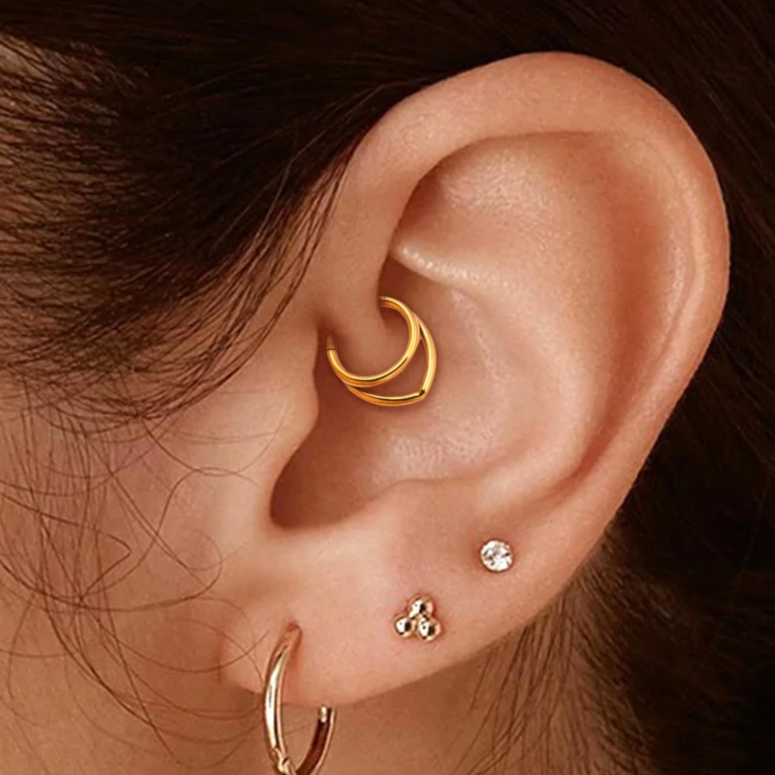 G23 Tytanowa Biżuteria do Piercingu Conch Helix Obręcz Septum Rook Tragus Piercing Kolczyk do Nosa Hipoalergiczny Zawiasowy Segmentowy Zatrzask 16G 8/10/12MM Srebrny Złoty Podwójna Obręcz