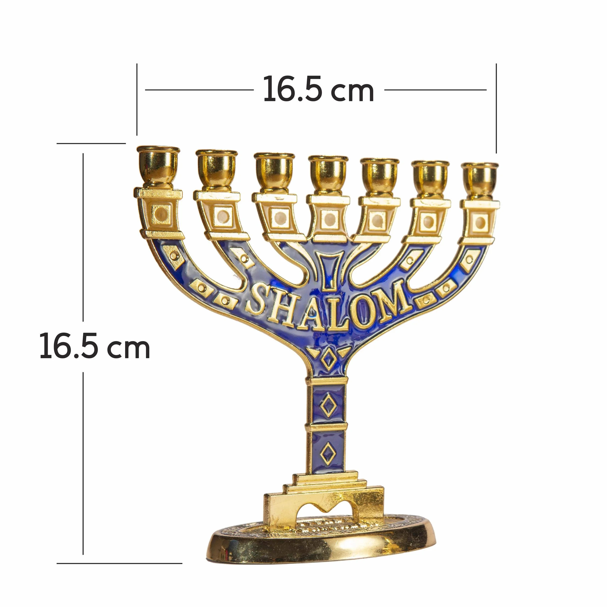 JL Kippha's Złoty świecznik Jerozolima dekoracyjny Judaica 7 gałęzi Shalom Izrael Menora żydowski symbol 16 x 16 cm