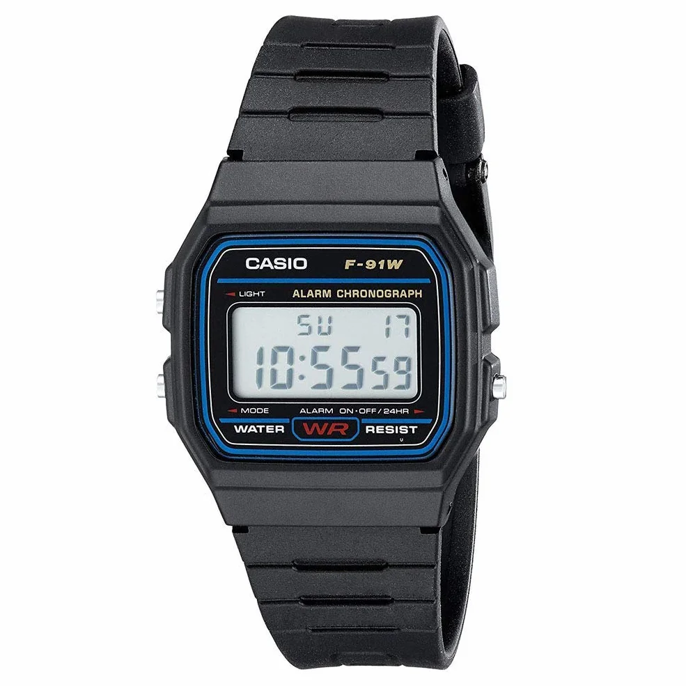 CASIO F91W-1 zegarek sportowy na co dzień, Czarny, pasek