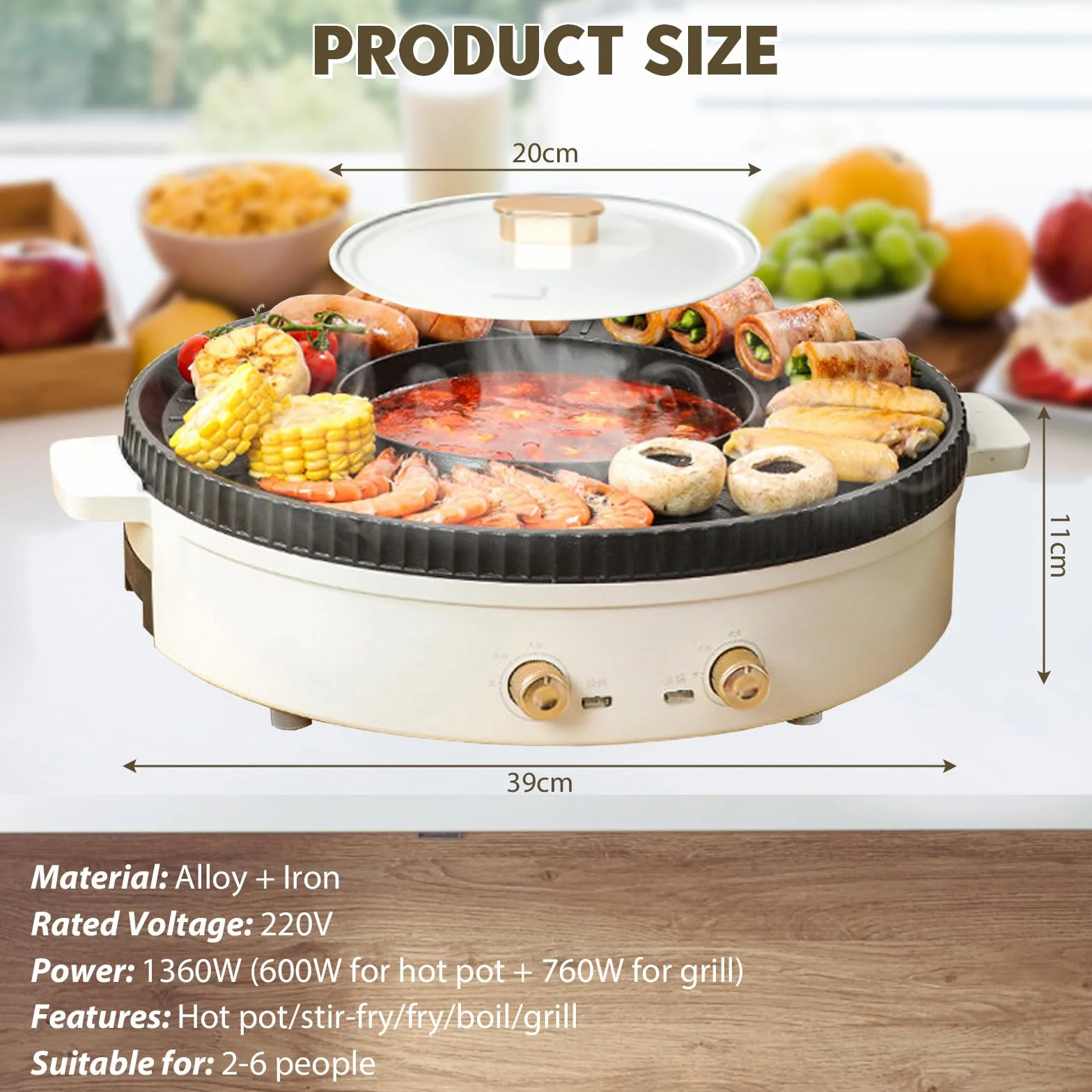 Elektryczny garnek z grillem 2 w 1 Hotpot płyta grillowa z regulacją temperatury koreański grill