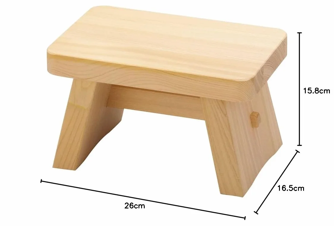 Yamako Japoński stołek kąpielowy w stylu Onsen, drewno Hinoki, jasnożółtawo-brązowy, 16 cm, 400 g, wyprodukowany w Japonii