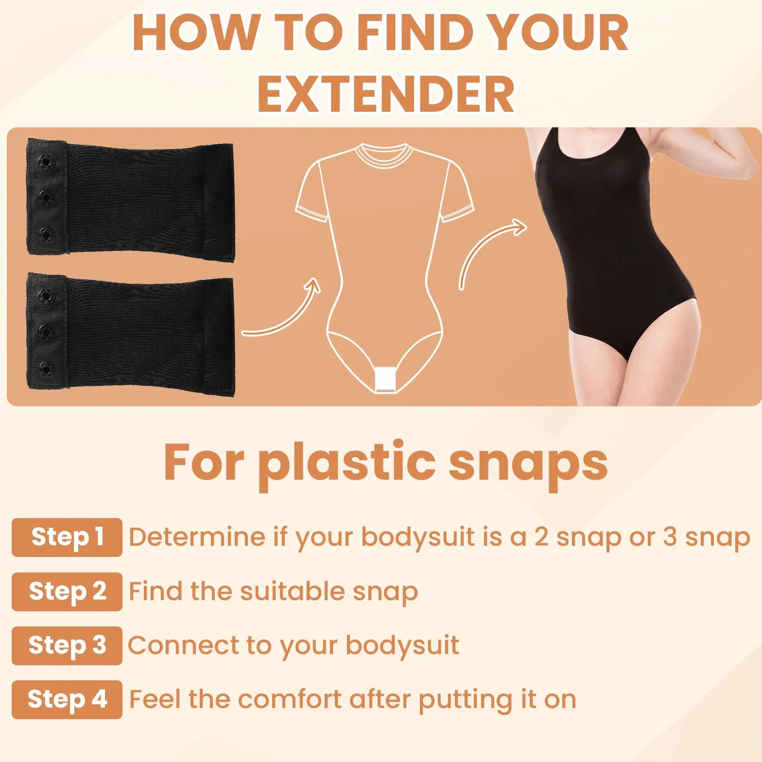 4szt. Przedłużacz do body damskiego z 3 plastikowymi zatrzaskami, regulowany, do body redukcyjnych kobiet i modelujących sylwetki, kompatybilny z shapewear, czarne body i body damskie z długim