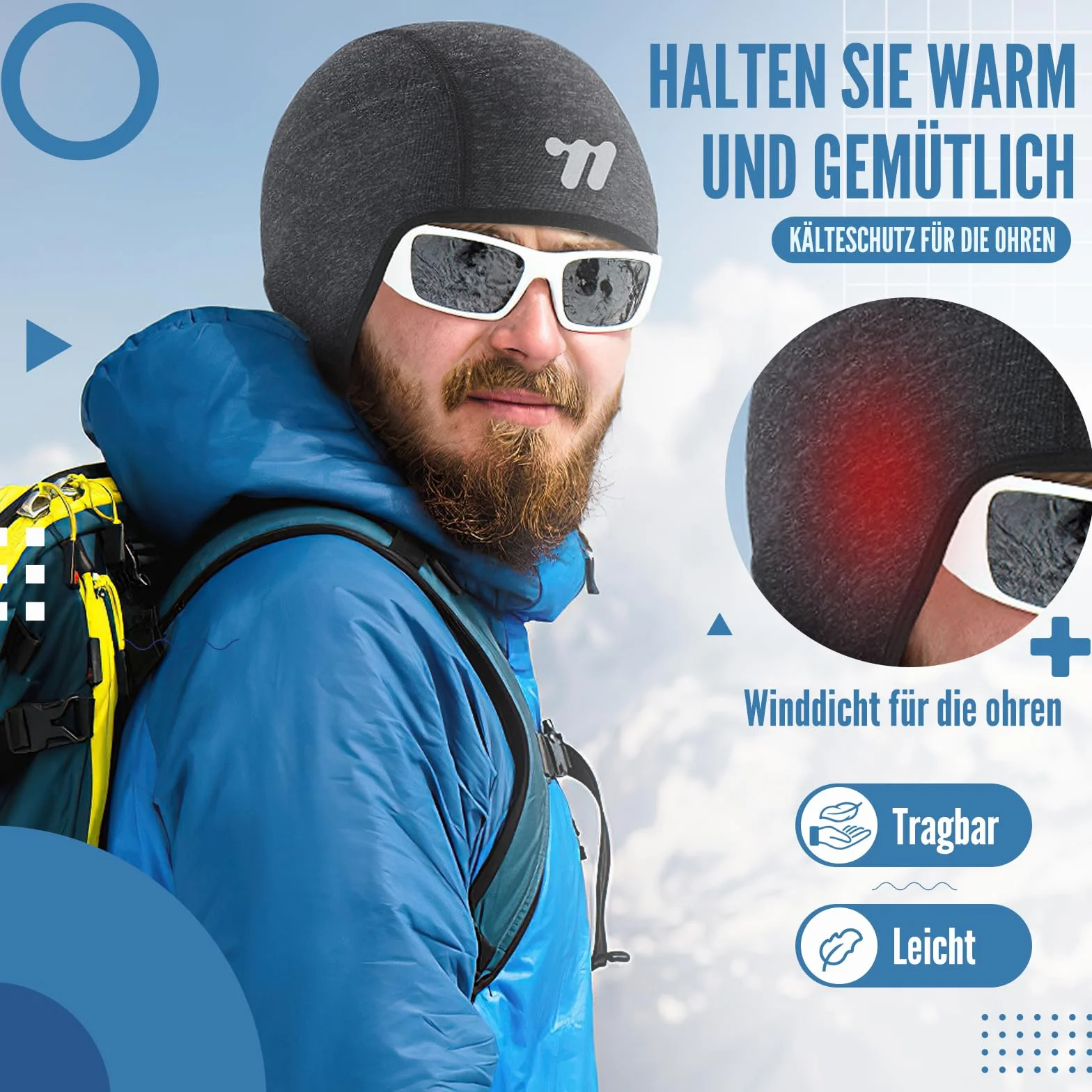 WESTGIRL Czapka rowerowa pod kask z otworem na okulary, wiatroszczelna, ciepła czapka na kask rowerowy, czapka zimowa dla mężczyzn i kobiet, czapka rowerowa