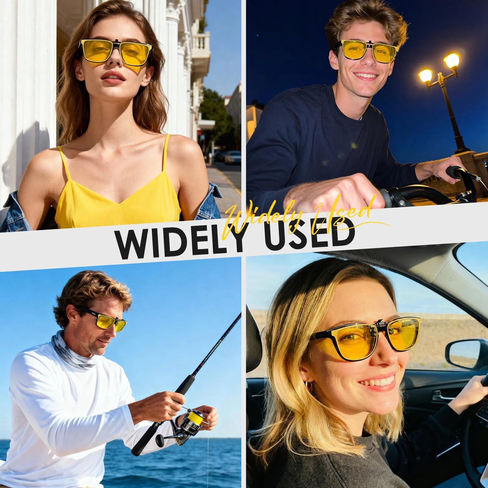 Kiiwah Okulary do jazdy nocnej dla kobiet i mężczyzn, okulary polaryzacyjne, z klipsem, żółte, ochrona przed promieniowaniem UV, antypołyskowe, do jazdy samochodem, wędkowania, biegania