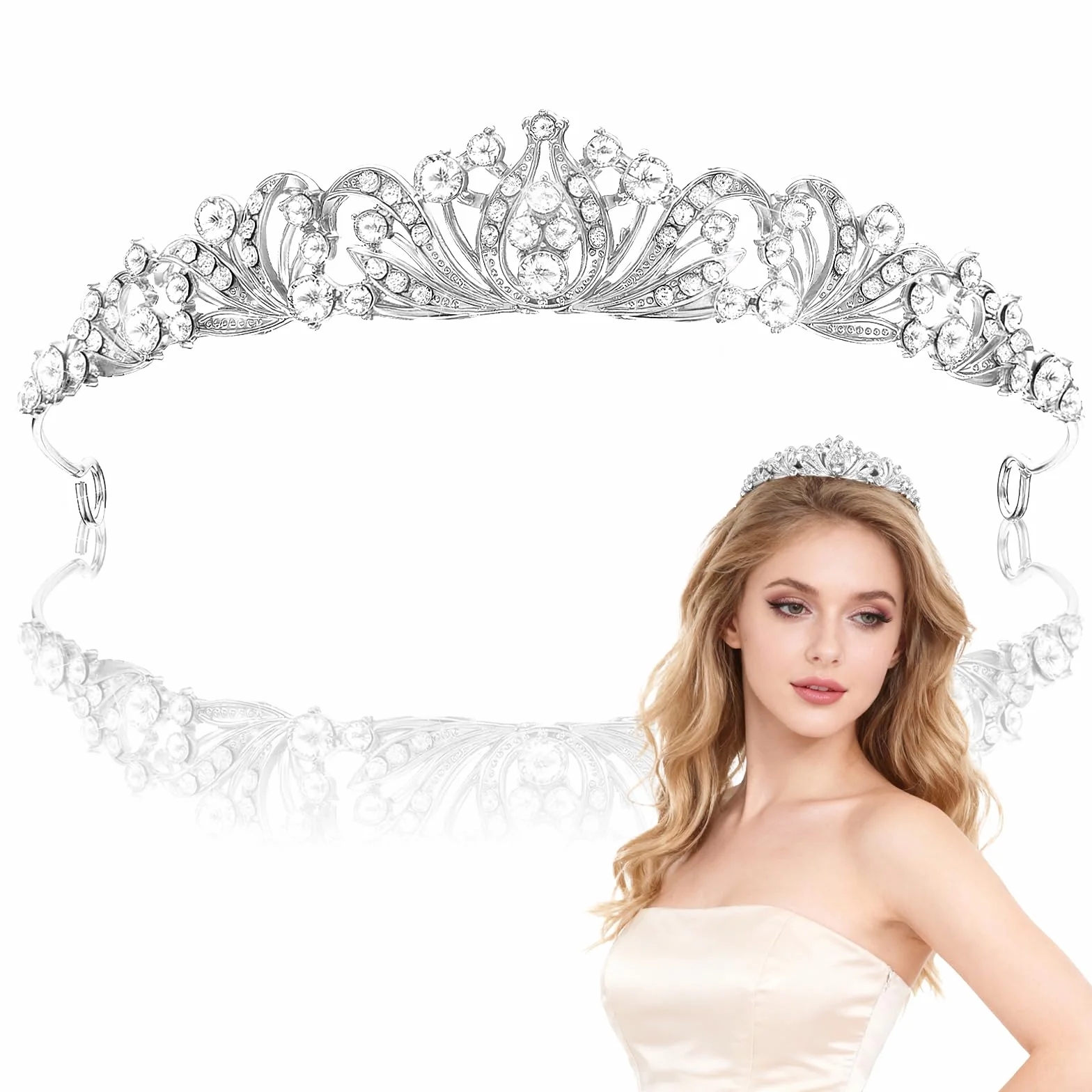 Kryształowa tiara, srebrna, kryształowa korona, korona księżniczki, elegancka korona ślubna, na wesele, bal absolwentów, dla panny młodej, na bal absolwentów, dla panny młodej, na Boże