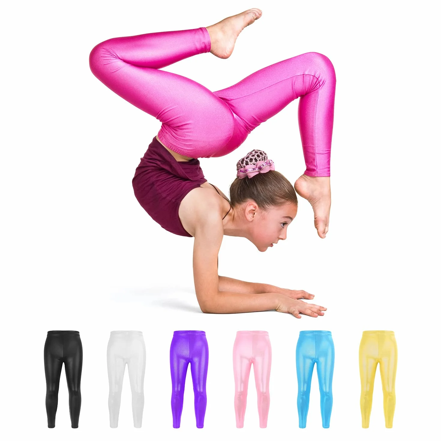 NewL Dziecięce dziewczęce spodnie do tańca gimnastyczne błyszczące metaliczne legginsy do tańca skinny na występy kostium