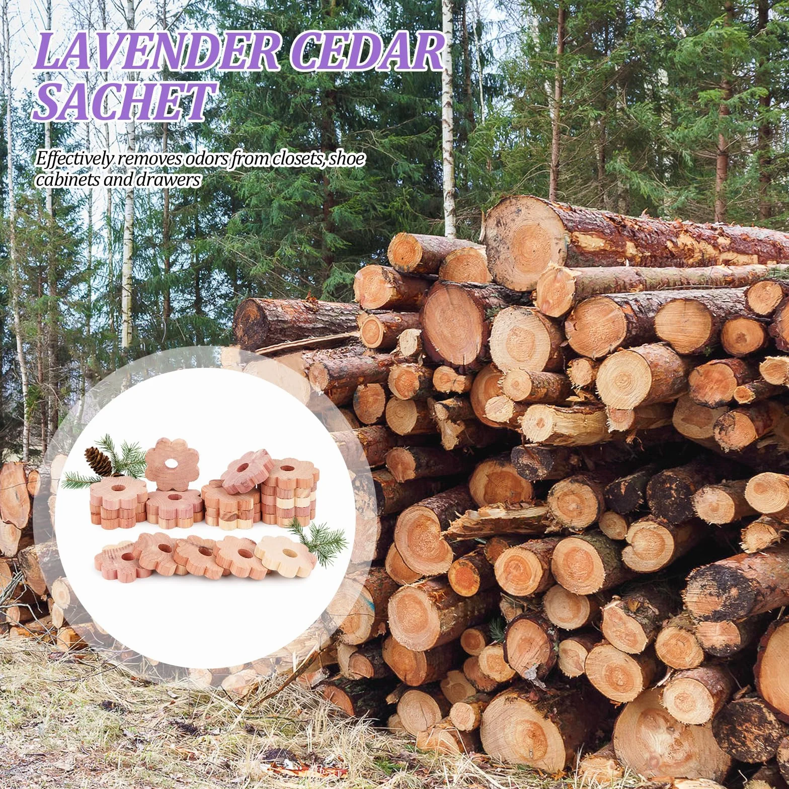 Pułapki na mole odzieżowe naturalne z lawendą cedrową, 20 pierścieni, 10 worków lawendowych