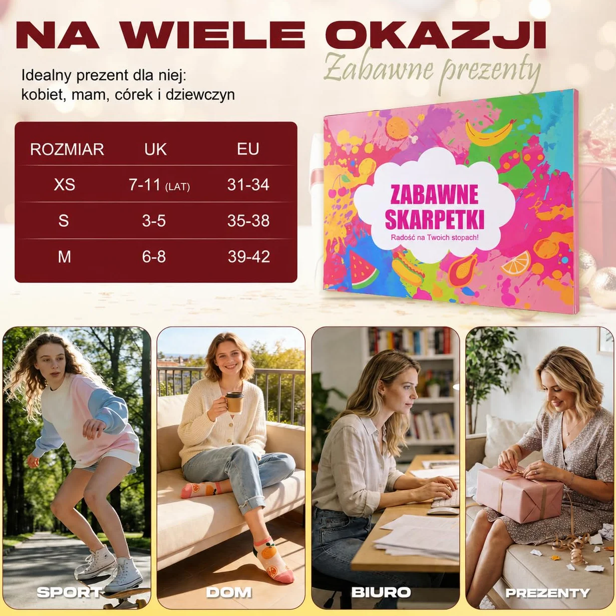 Effet Zabawne Skarpetki dla Kobiet i Dziewcząt, 8 Par Bawełna Łokcie, Kolorowy Uroczy Design | Unikalne Prezent Mamo, Żona, Dziewczyna | Boże Narodzenie, Urodziny, Dzień Matki