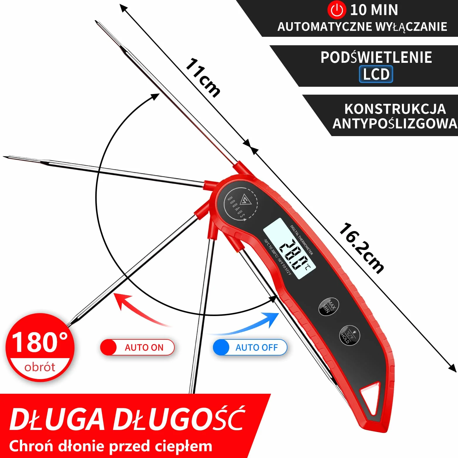DOQAUS Termometr do grillowania czerwony