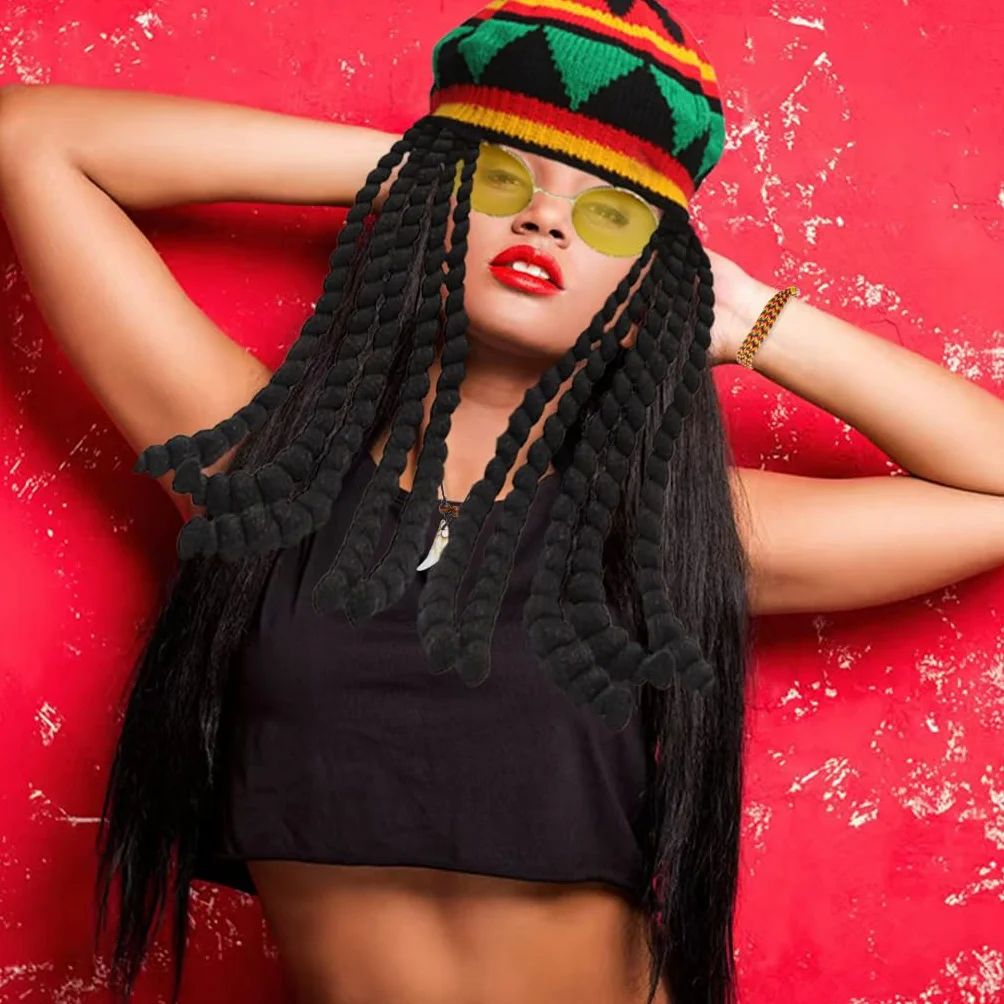 4 sztuki czapek Rasta Dreadlocks, peruka Rasta, styl jamajski, zabawne czapki z dredami, peruka, czapka z włosami, zabawny kostium, maskarada, akcesoria kostiumowe do cosplay