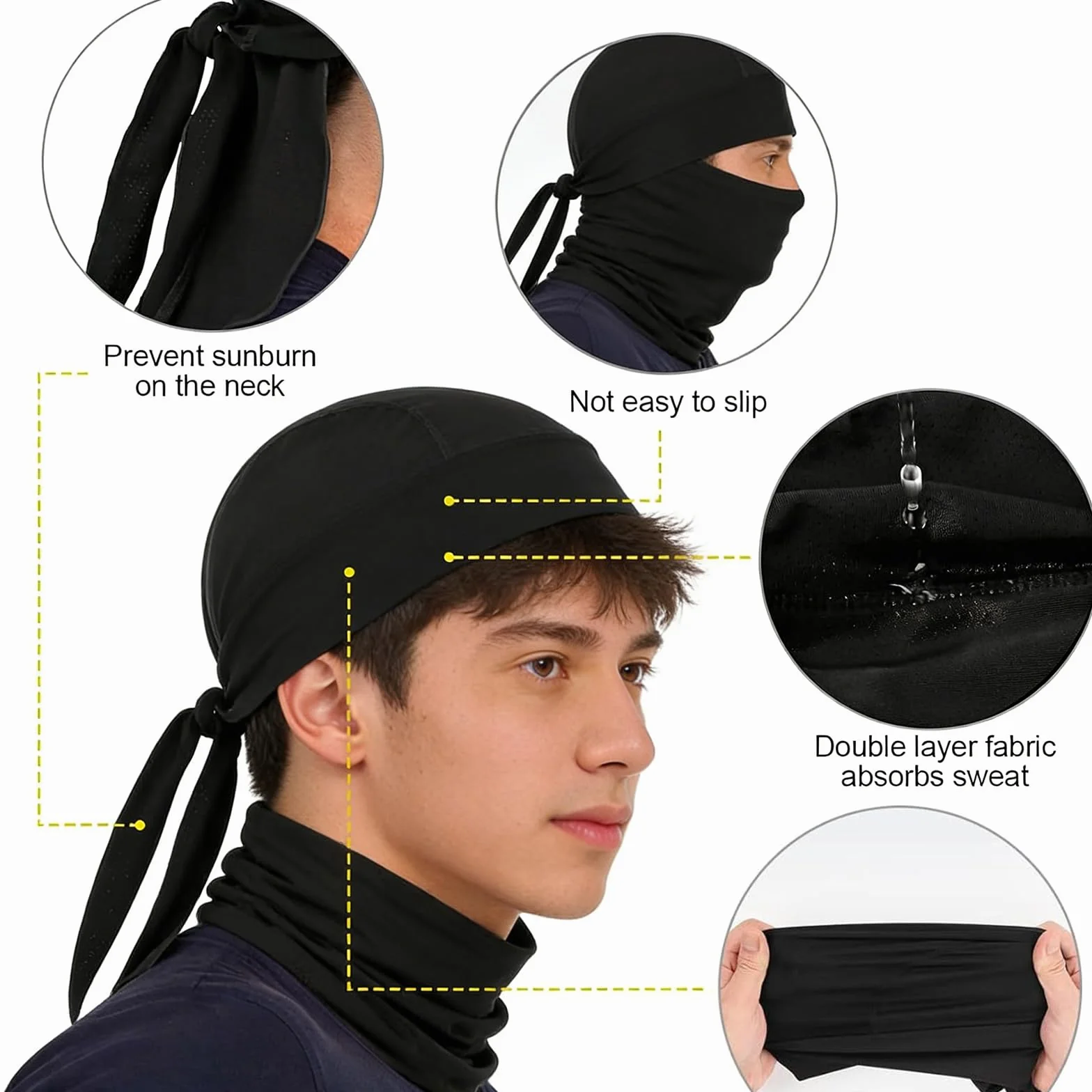 Chłodząca oddychająca czapka Durag, bandana, szybkoschnąca, pochłaniająca pot, elastyczna chusta na głowę, podkask, chusta piracka dla mężczyzn, na zewnątrz, na lato, do jazdy na rowerze