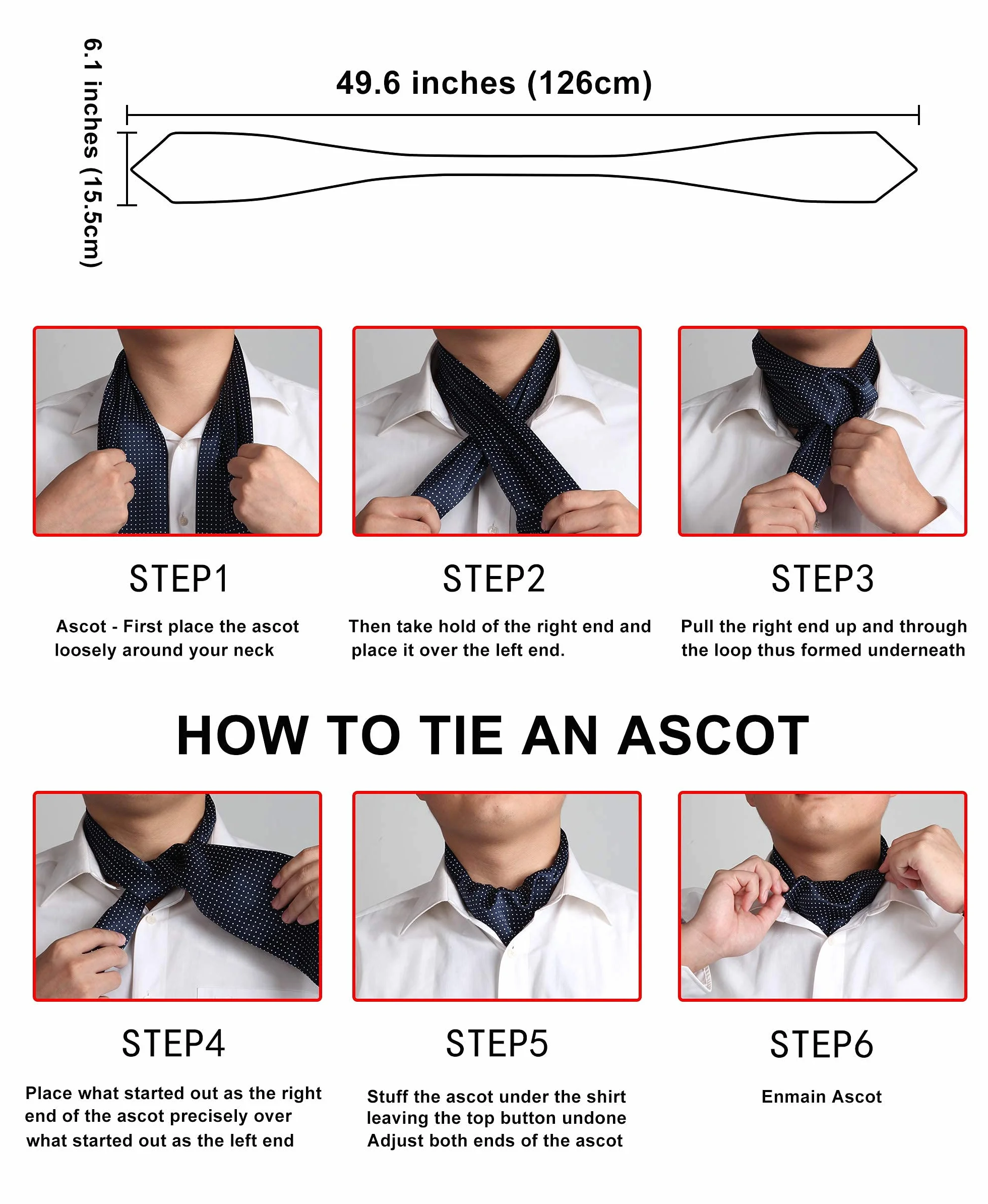 HISDERN Szalik do krawata męski na wesele Ascot krawat w kropki elegancka chusta biznesowa