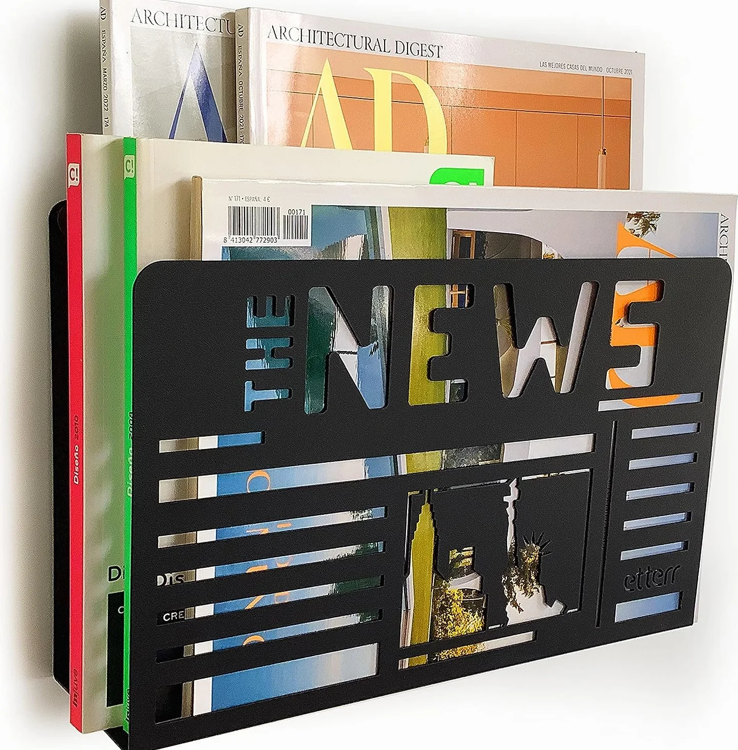 Design Metal Wall Magazine Archiwizator metalowy organizator. (News, Czarny)